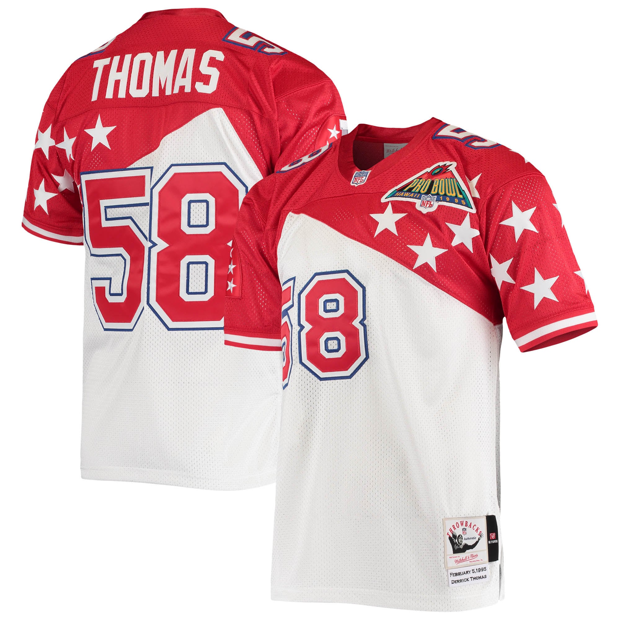 Men's AFC Derrick Thomas Mitchell & Ness White/Red 1995 Pro Bowl Jersey JS6110 Saliibo