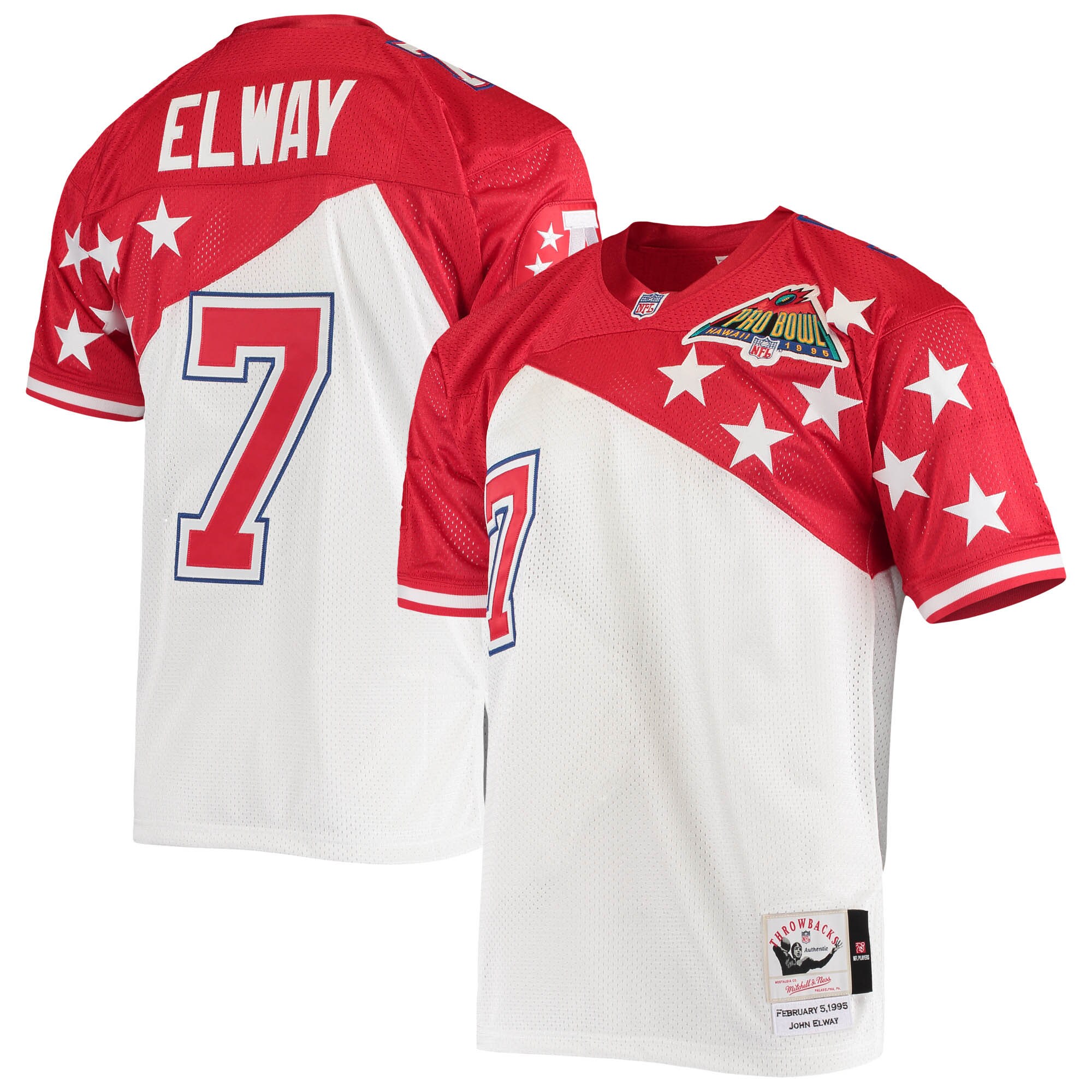 Men's AFC John Elway Mitchell & Ness White/Red 1995 Pro Bowl Jersey JS8786 Saliibo