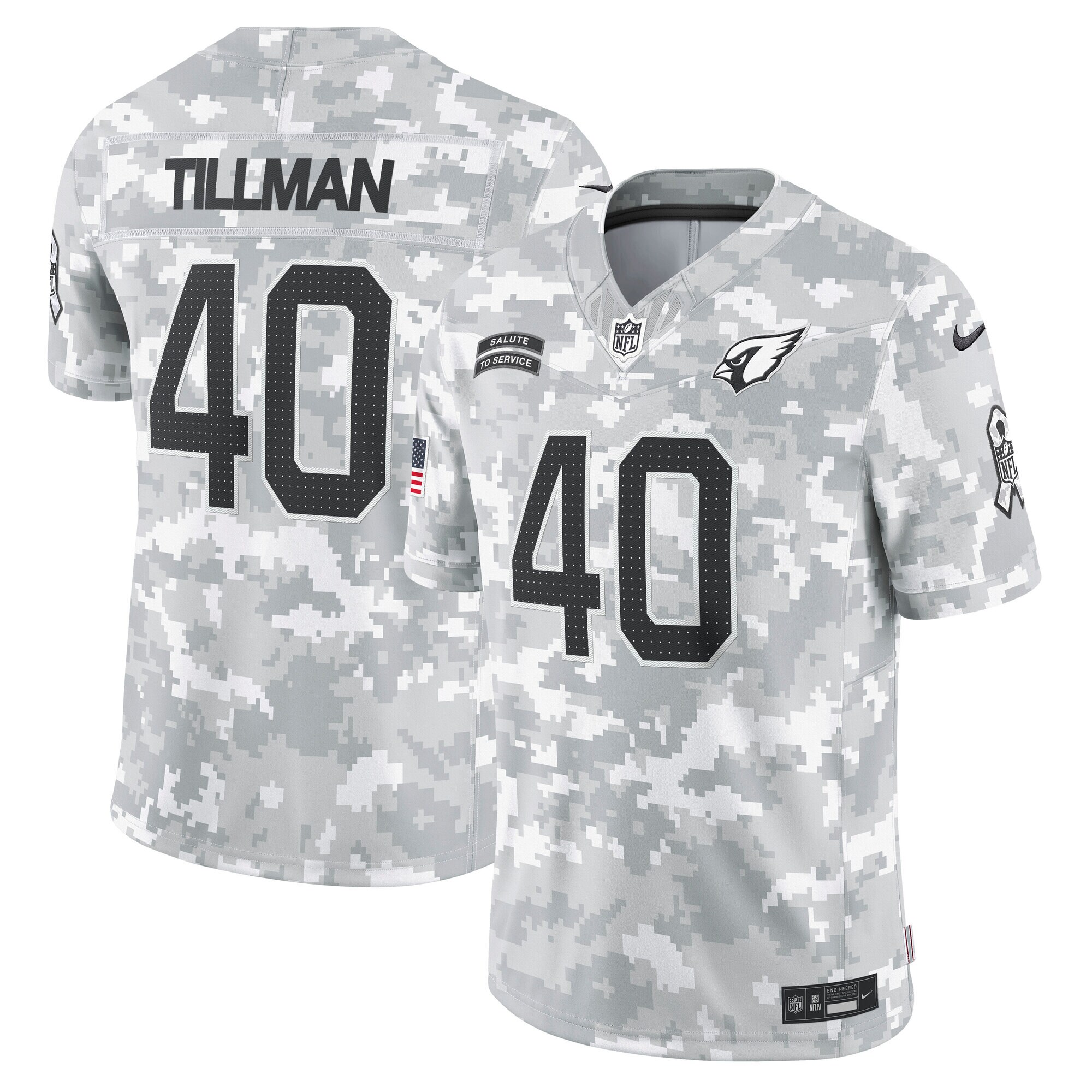 Men's Arizona Cardinals Pat Tillman Arctic Camo 2024 Salute to Service Retired Player Limited Jersey JS5916 Saliibo
