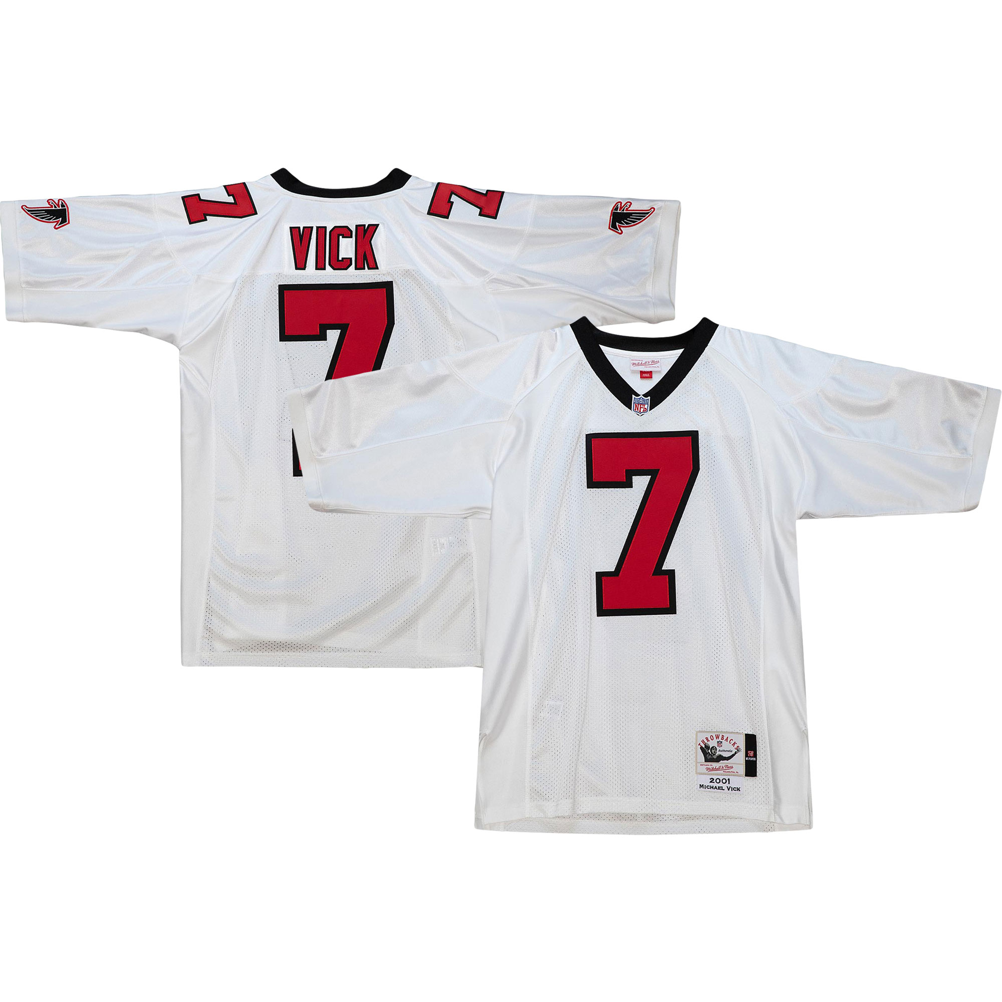 Men's Atlanta Falcons 2001 Michael Vick Mitchell & Ness White Throwback Retired Player Jersey JS6875 Saliibo