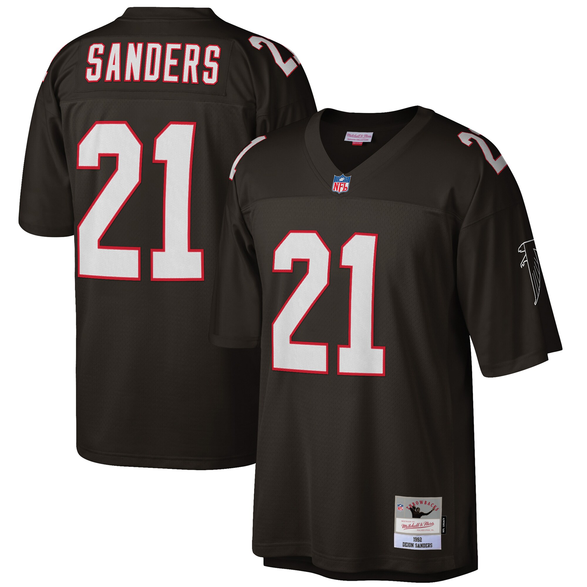 Men's Atlanta Falcons Deion Sanders Mitchell & Ness Black Big & Tall 1992 Retired Player Jersey JS8367 Saliibo