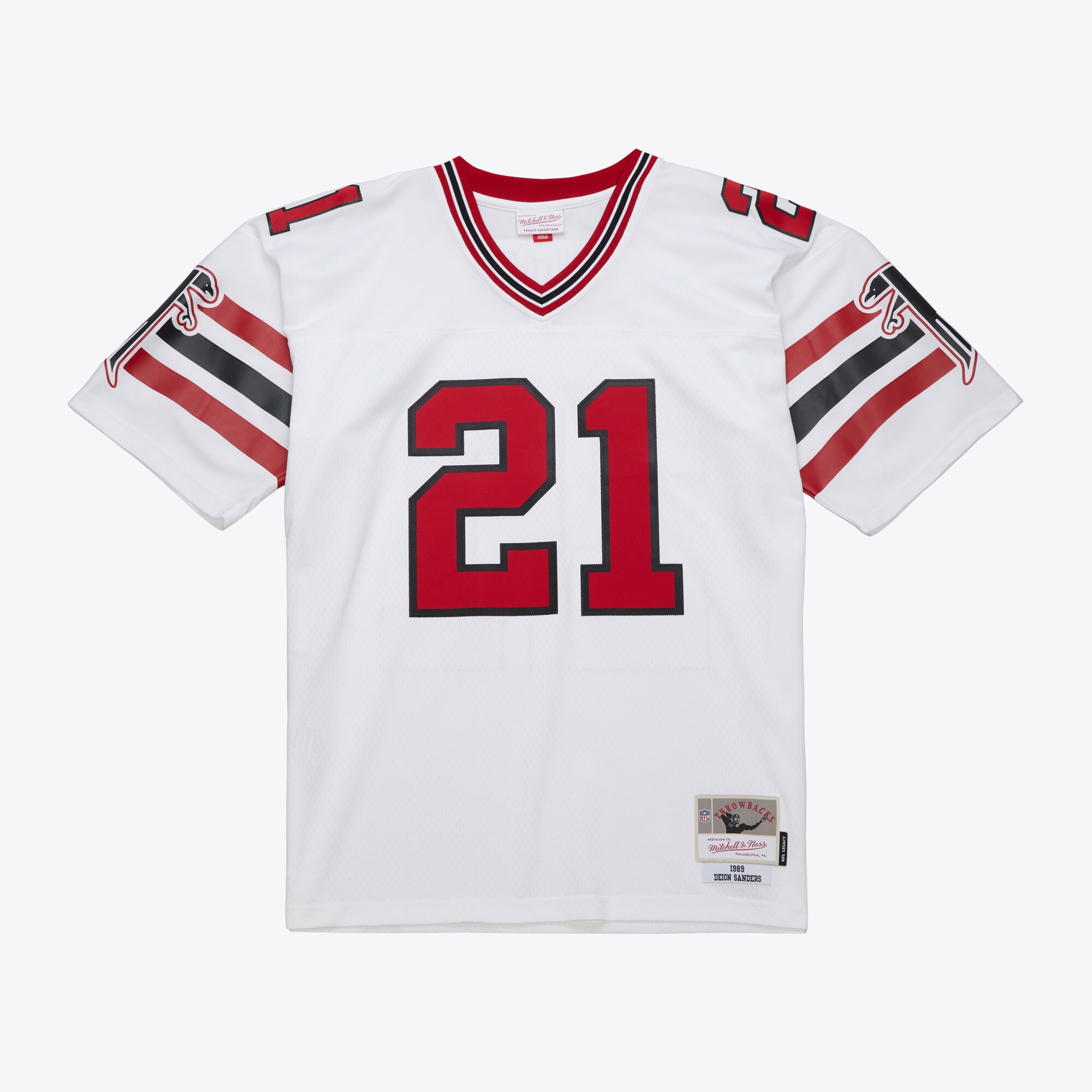 Men's Atlanta Falcons Deion Sanders Mitchell & Ness White 1989 Legacy Jersey JS8075 Saliibo