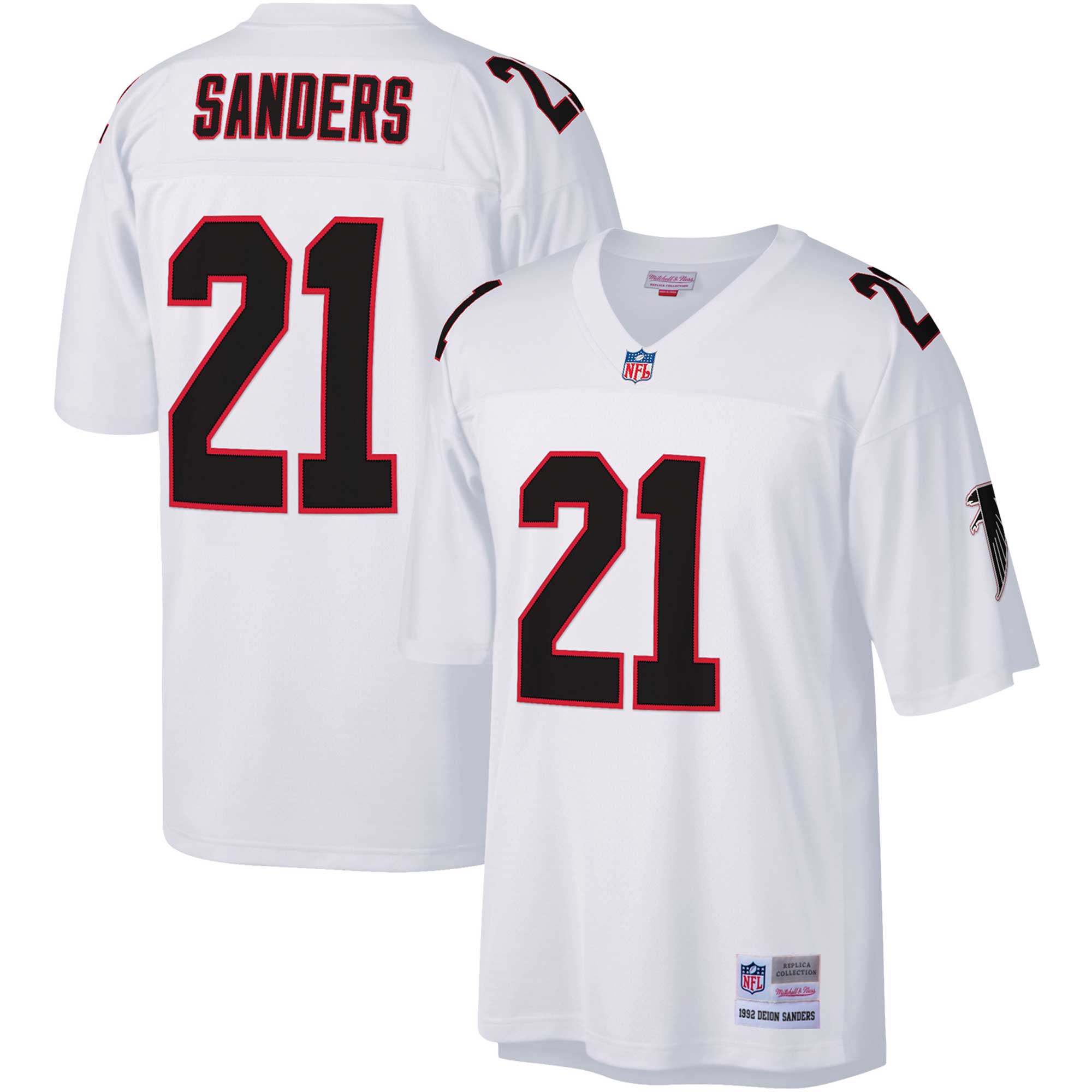 Men's Atlanta Falcons Deion Sanders Mitchell & Ness White Big & Tall 1992 Retired Player Jersey JS8176 Saliibo