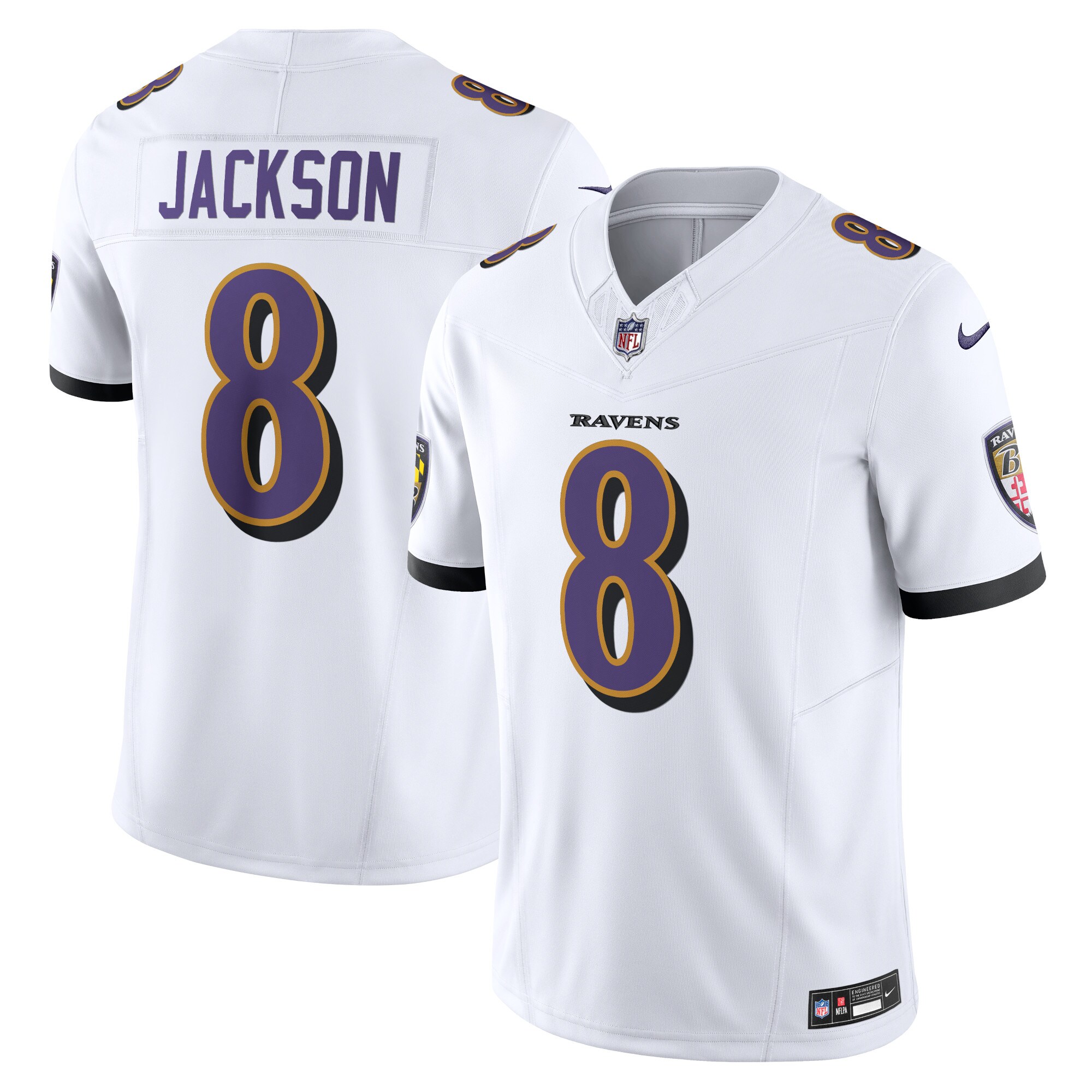 Men's Baltimore Ravens Lamar Jackson White Vapor F.U.S.E. Limited Jersey JS8967 Saliibo