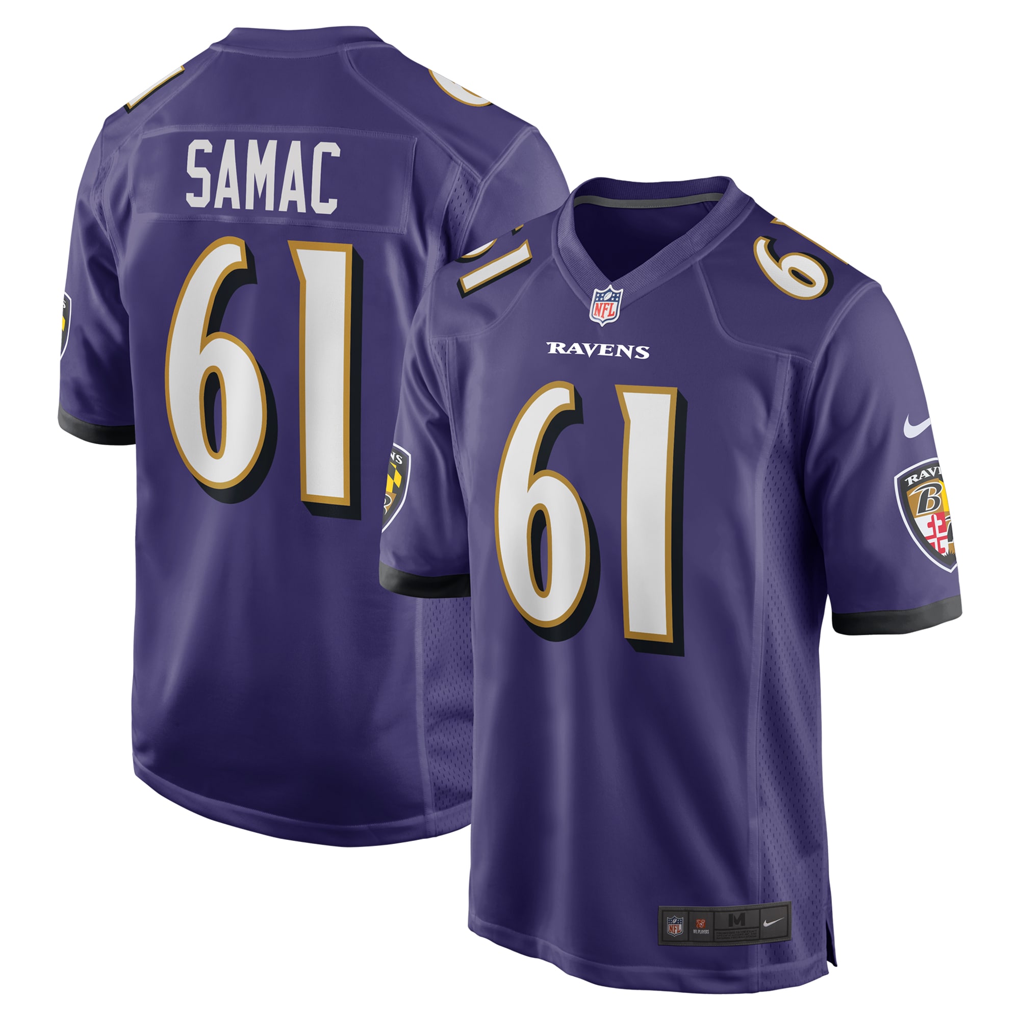 Men's Baltimore Ravens Nick Samac Purple Team Game Jersey JS5829 Saliibo