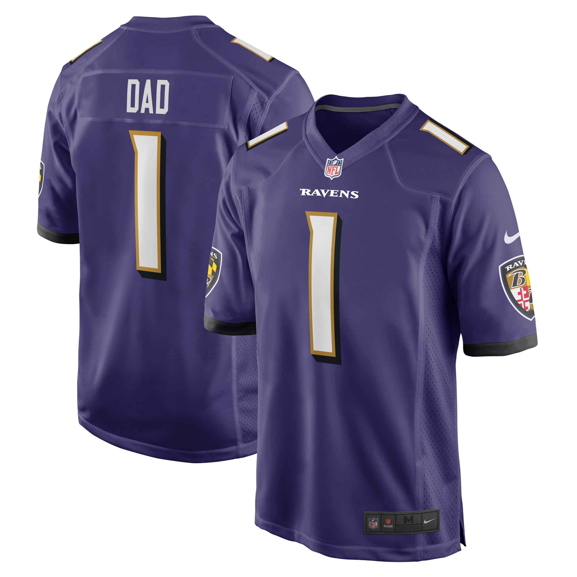 Men's Baltimore Ravens Number 1 Dad Purple Game Jersey JS4281 Saliibo