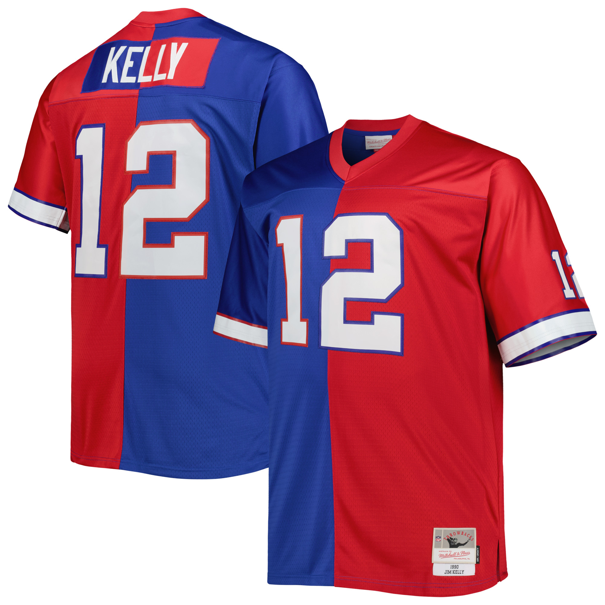Men's Buffalo Bills Jim Kelly Mitchell & Ness Royal/Red Big & Tall Split Legacy Retired Player Jersey JS6484 Saliibo
