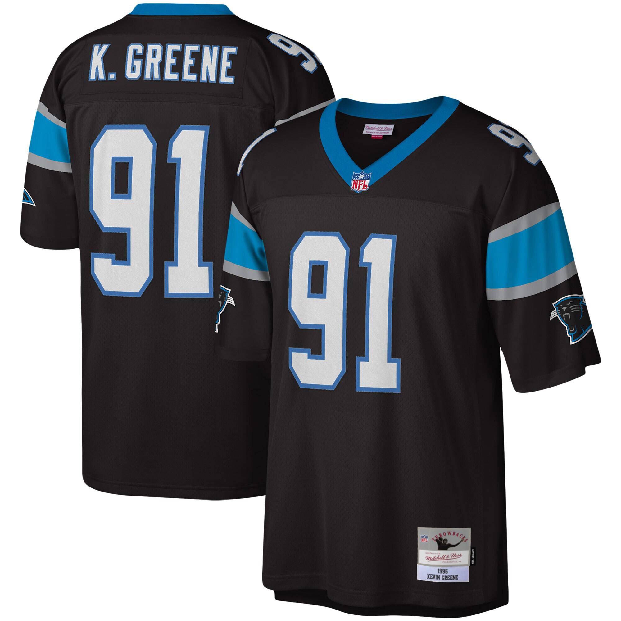 Men's Carolina Panthers Kevin Greene Mitchell & Ness Black Big & Tall 1996 Retired Player Jersey JS8239 Saliibo