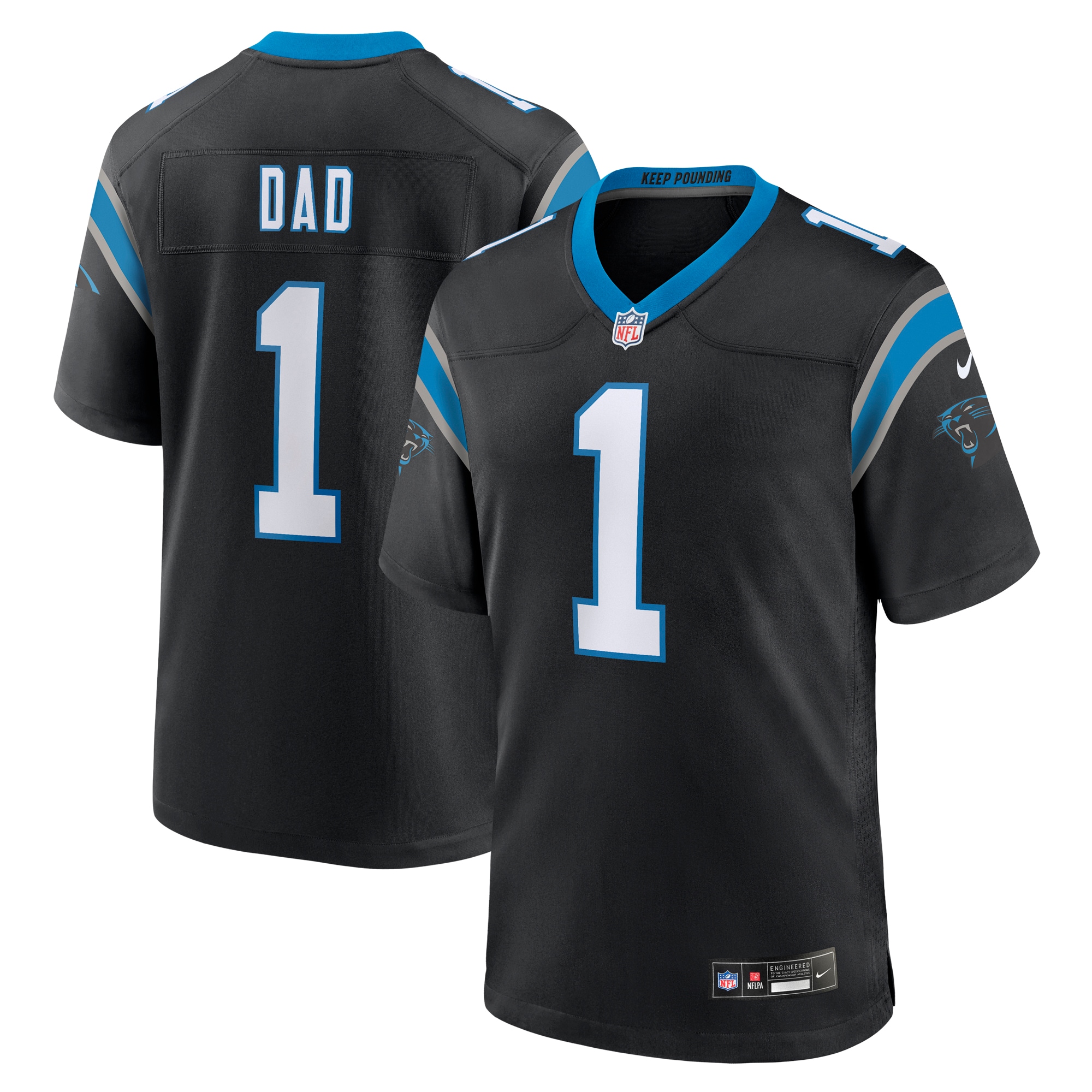 Men's Carolina Panthers Number 1 Dad Black Game Jersey JS6998 Saliibo