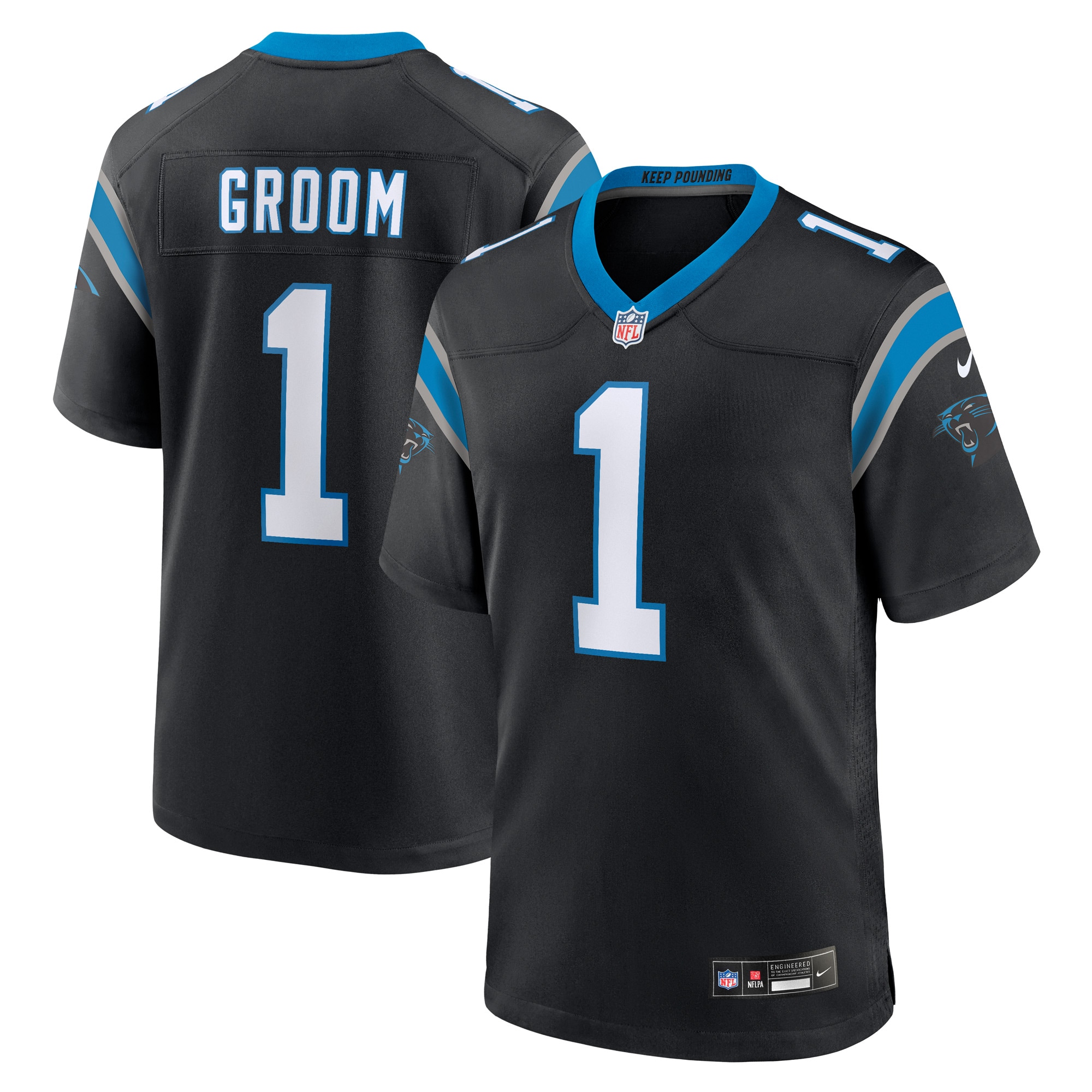 Men's Carolina Panthers Number 1 Groom Black Game Jersey JS4791 Saliibo