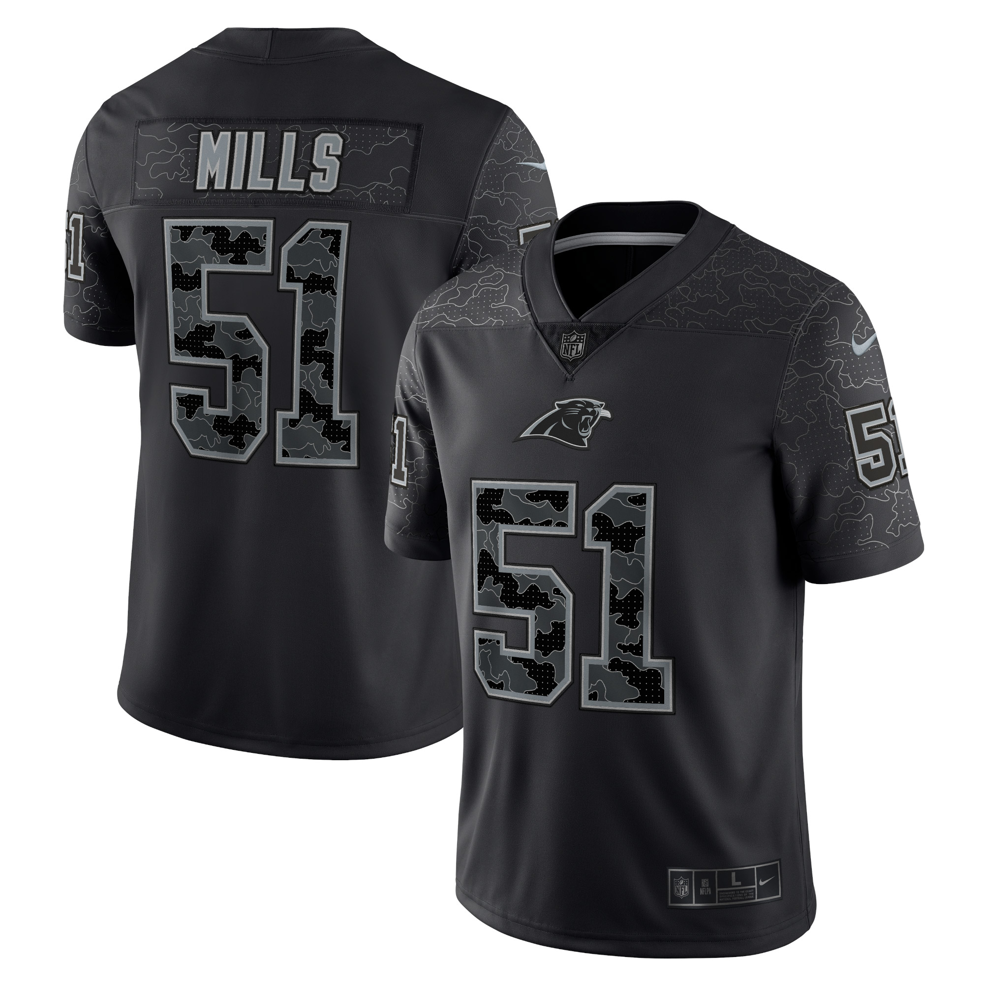 Men's Carolina Panthers Sam Mills Black Retired Player RFLCTV Limited Jersey JS2589 Saliibo
