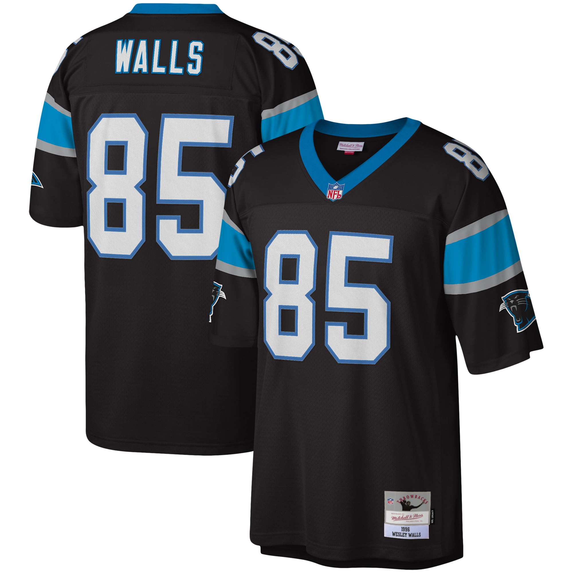 Men's Carolina Panthers Wesley Walls Mitchell & Ness Black Legacy Jersey JS7756 Saliibo