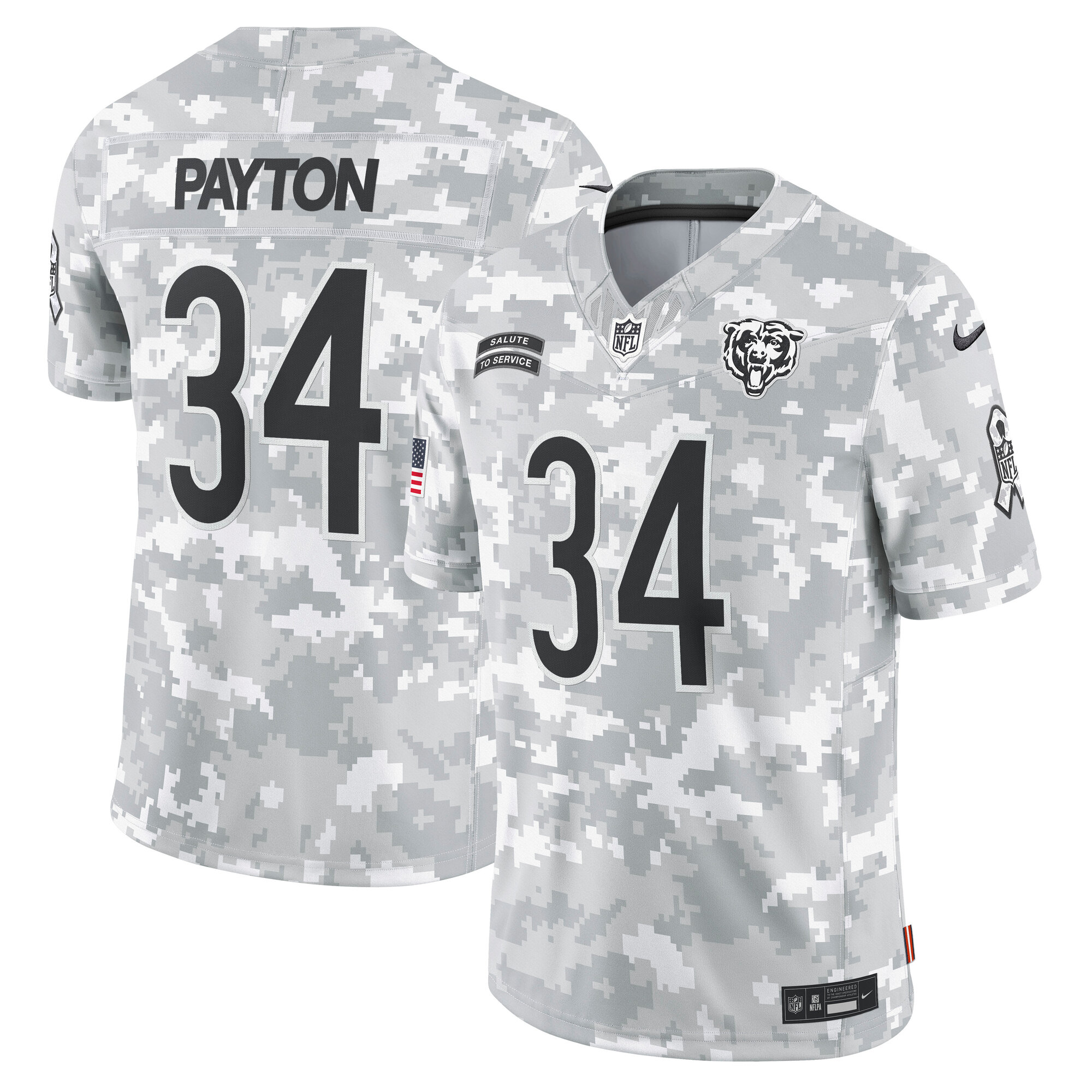 Men's Chicago Bears Walter Payton Arctic Camo 2024 Salute to Service Retired Player Limited Jersey JS4576 Saliibo