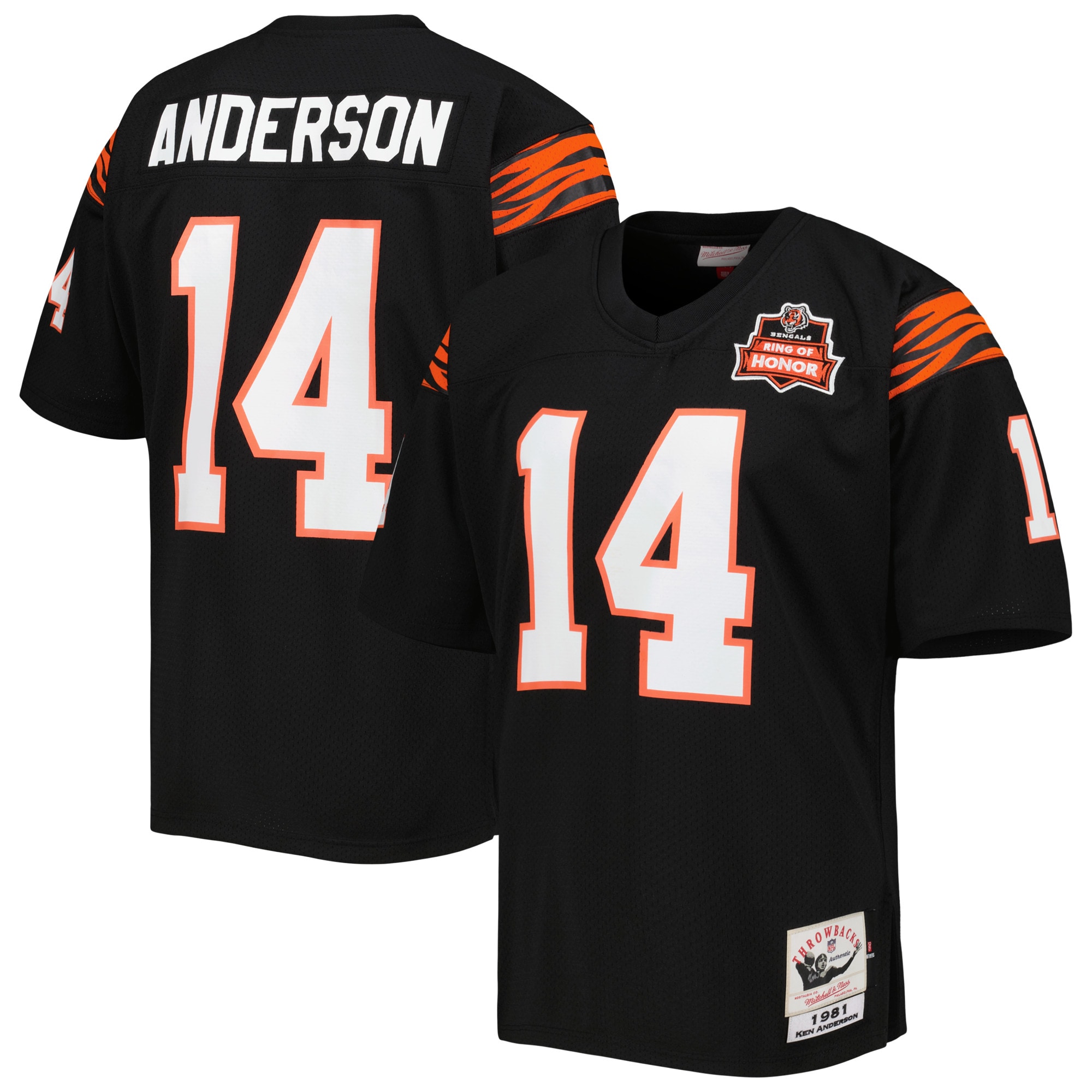 Men's Cincinnati Bengals 1981 Ken Anderson Mitchell & Ness Black Throwback Retired Player Jersey JS4182 Saliibo