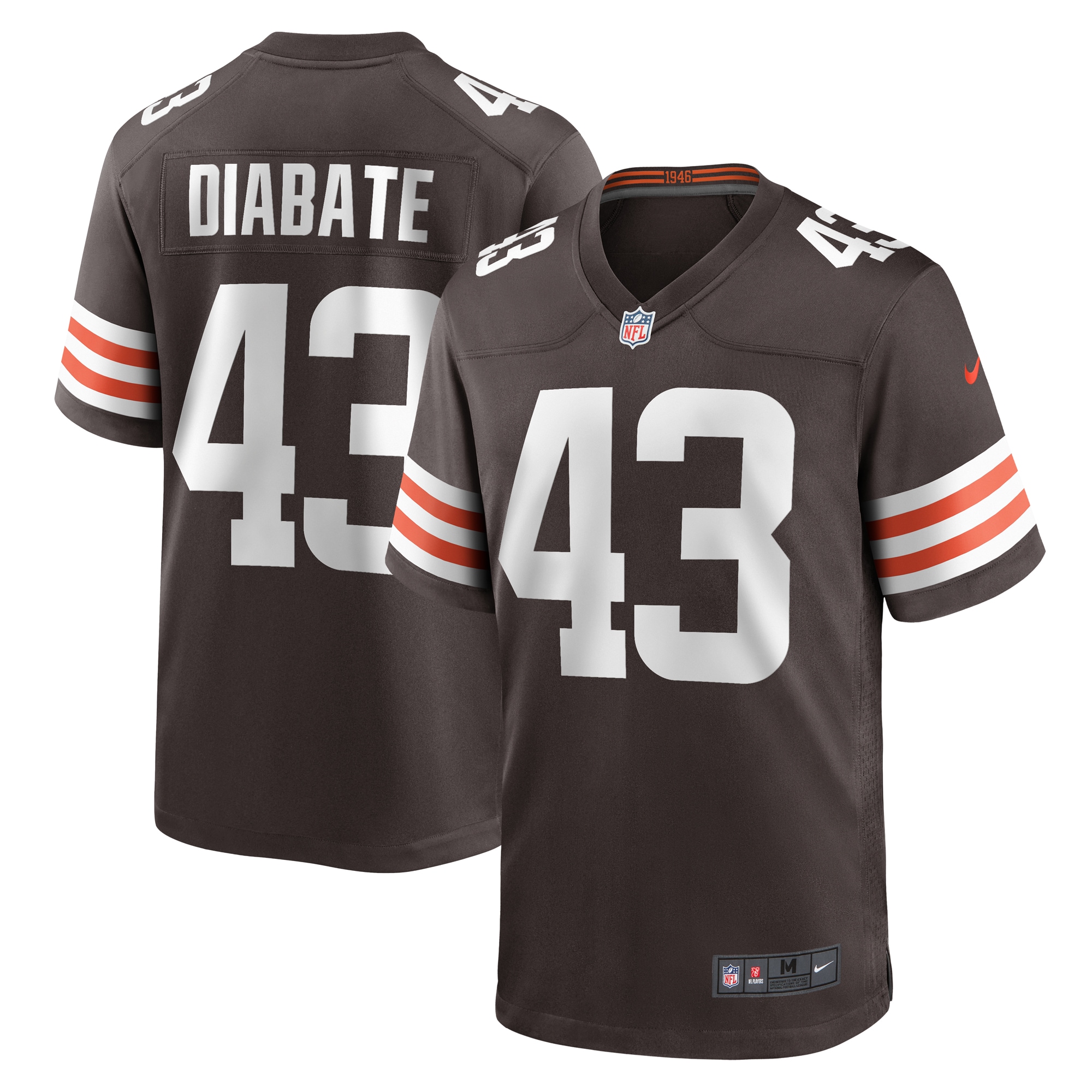 Men's Cleveland Browns Mohamoud Diabate Brown Team Game Jersey JS4213 Saliibo
