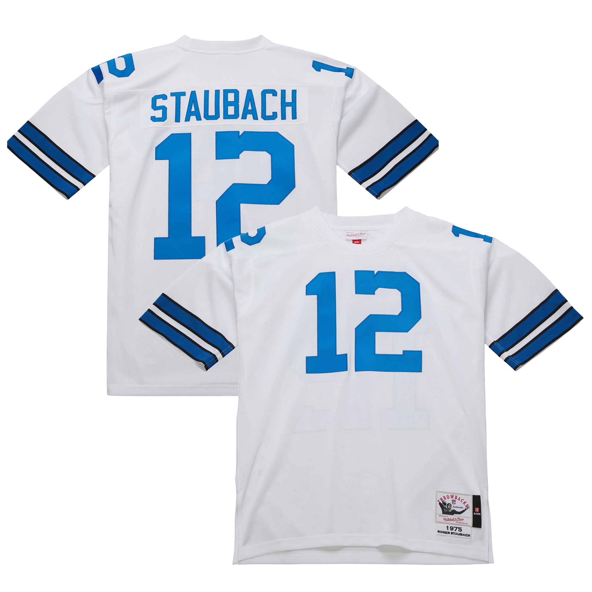 Men's Dallas Cowboys 1975 Roger Staubach Mitchell & Ness White Throwback Retired Player Jersey JS8108 Saliibo