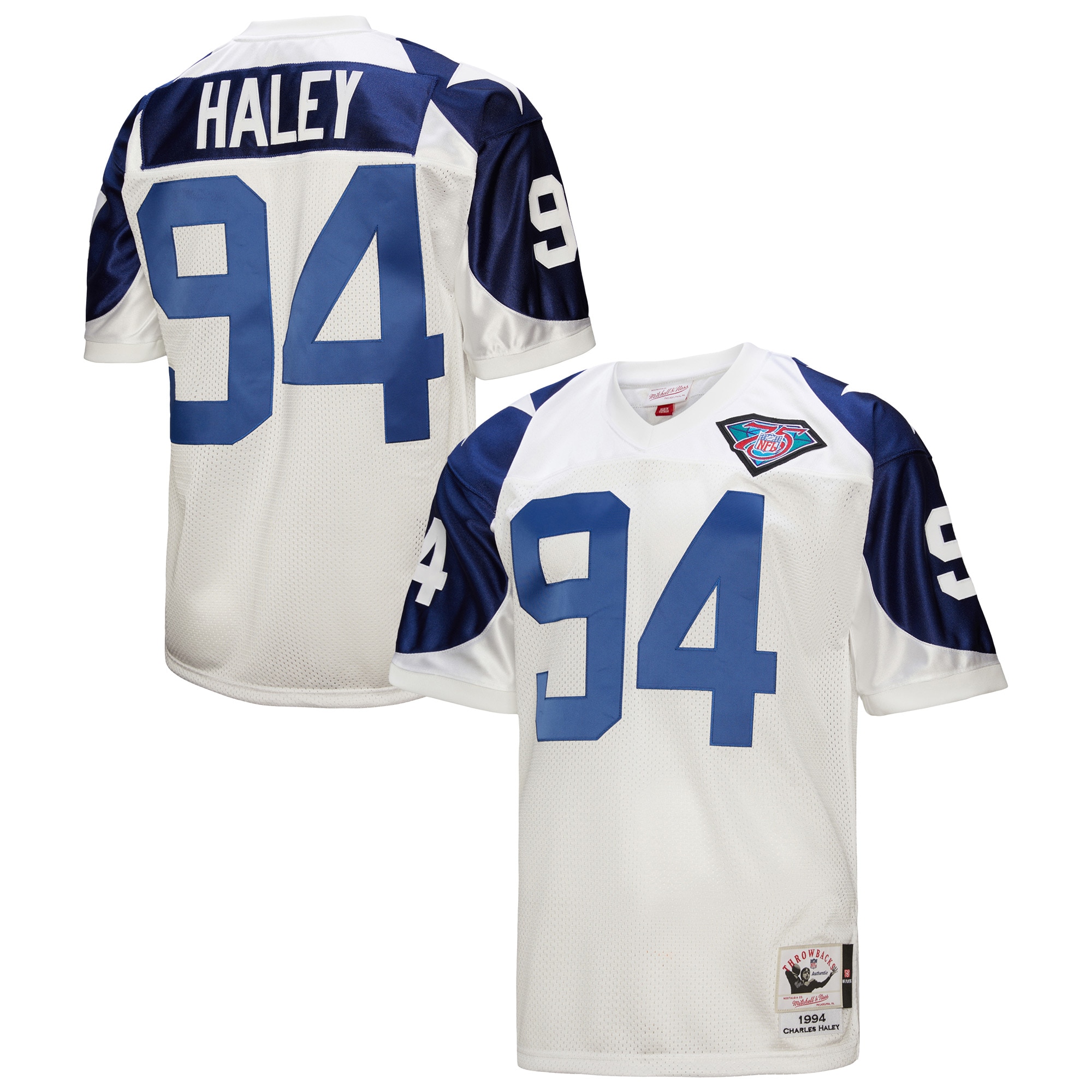 Men's Dallas Cowboys 1994 Charles Haley Mitchell & Ness White Throwback Retired Player Jersey JS9100 Saliibo