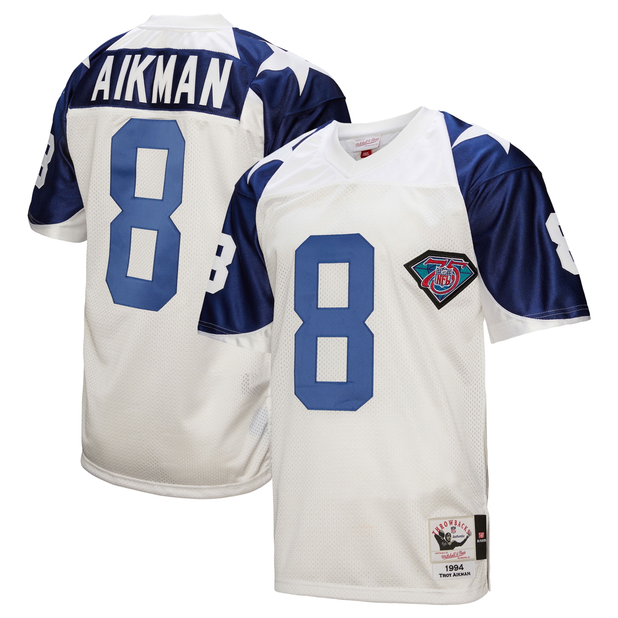 Men's Dallas Cowboys 1994 Troy Aikman Mitchell & Ness White Throwback Retired Player Jersey JS5875 Saliibo