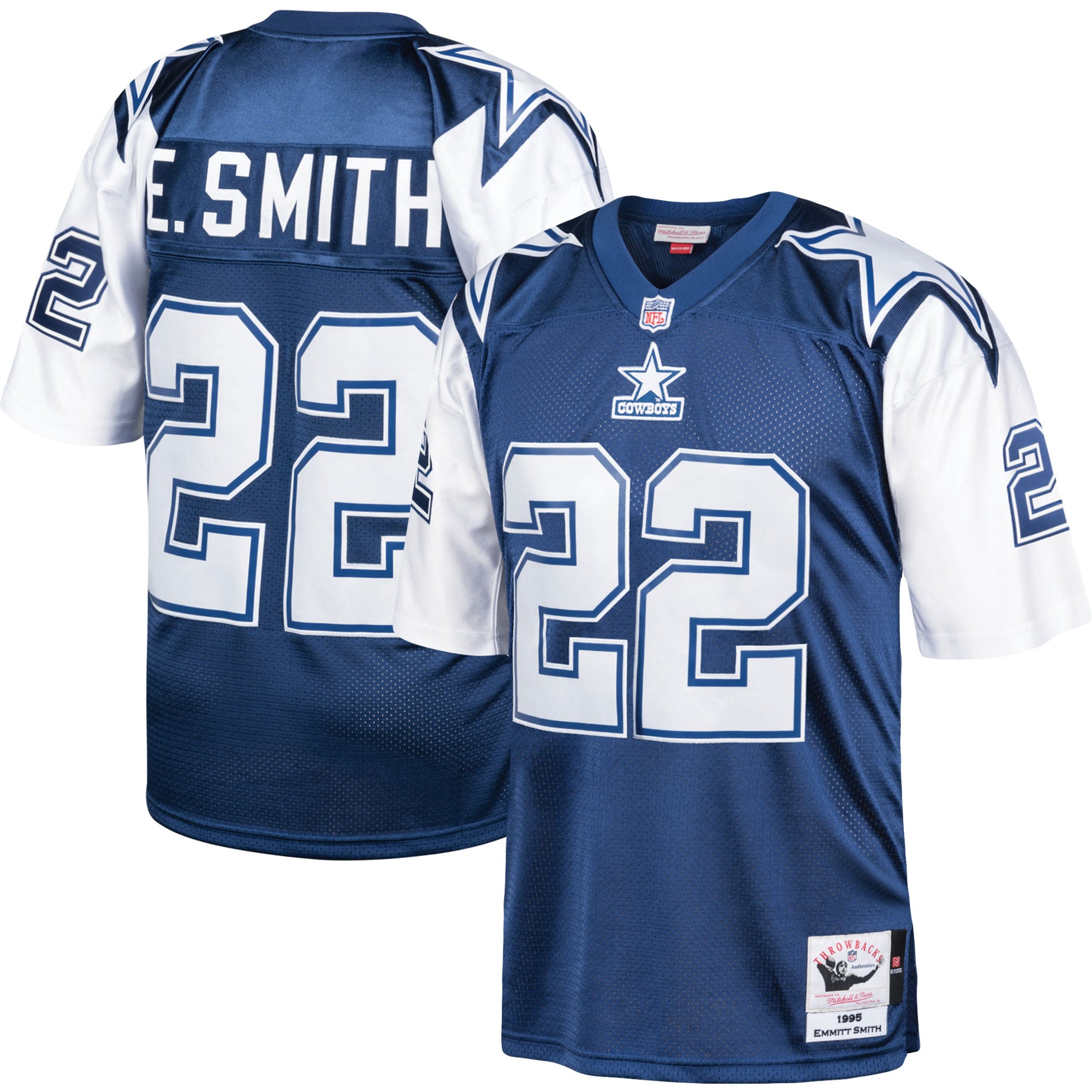 Men's Dallas Cowboys 1995 Emmitt Smith Mitchell & Ness Navy Throwback Retired Player Jersey JS7202 Saliibo