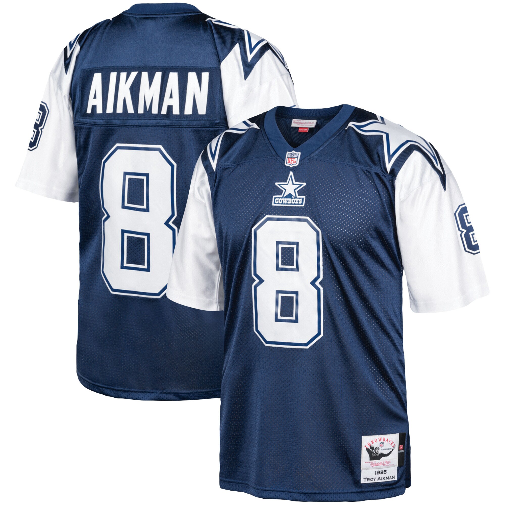 Men's Dallas Cowboys 1995 Troy Aikman Mitchell & Ness Navy Throwback Retired Player Jersey JS8285 Saliibo