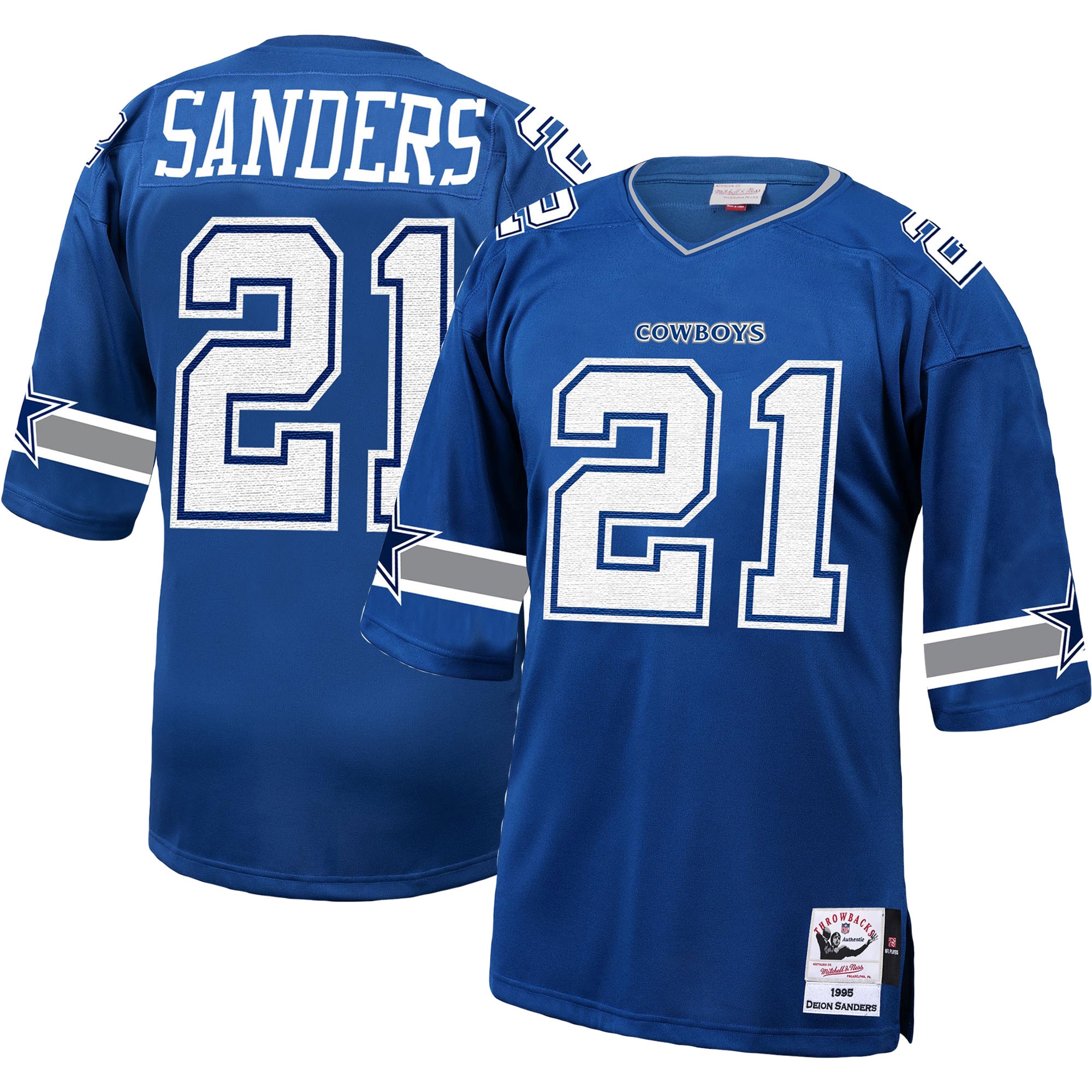 Men's Dallas Cowboys 1996 Deion Sanders Mitchell & Ness Royal Throwback Retired Player Jersey JS7584 Saliibo