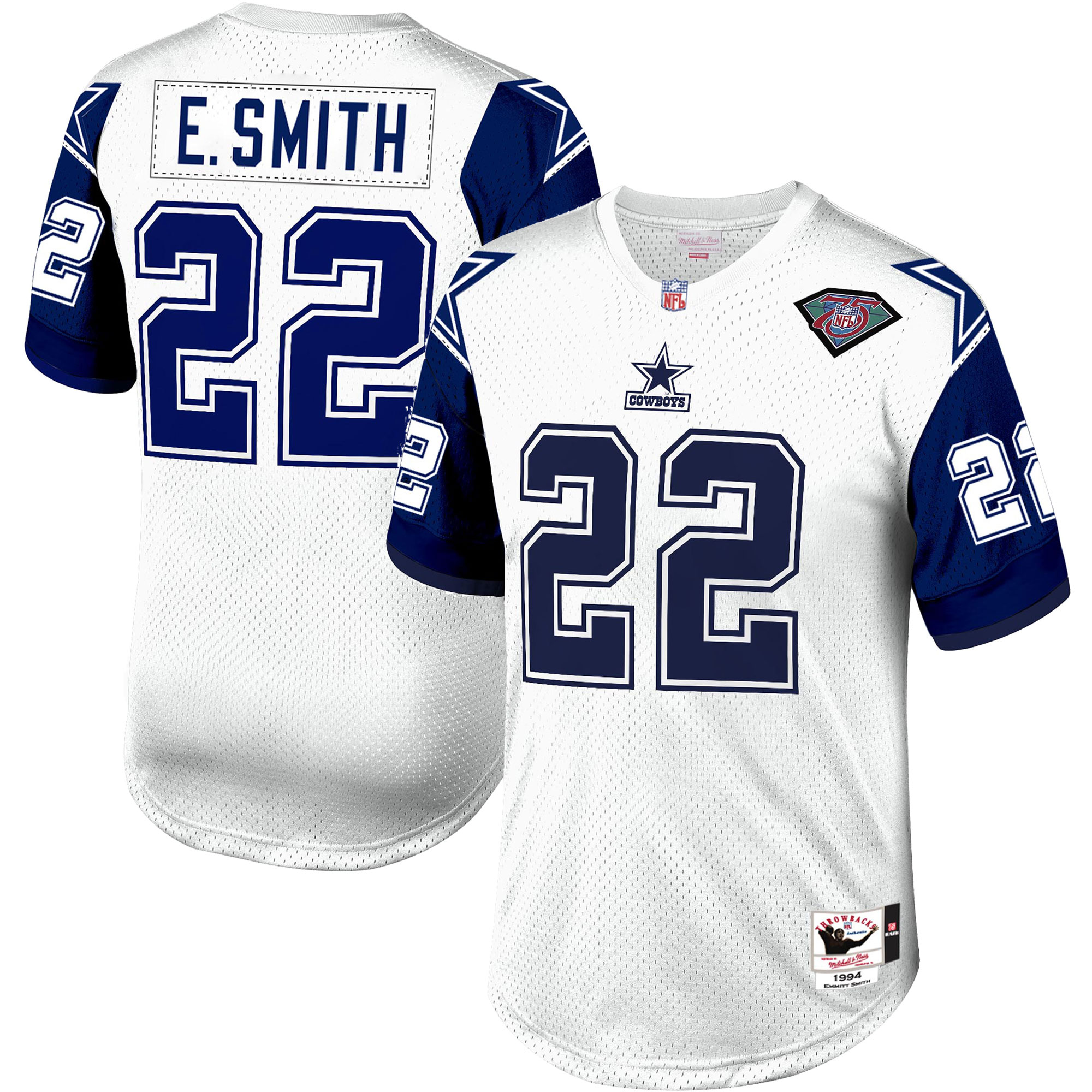 Men's Dallas Cowboys 1996 Emmitt Smith Mitchell & Ness White Throwback Retired Player Jersey JS6580 Saliibo