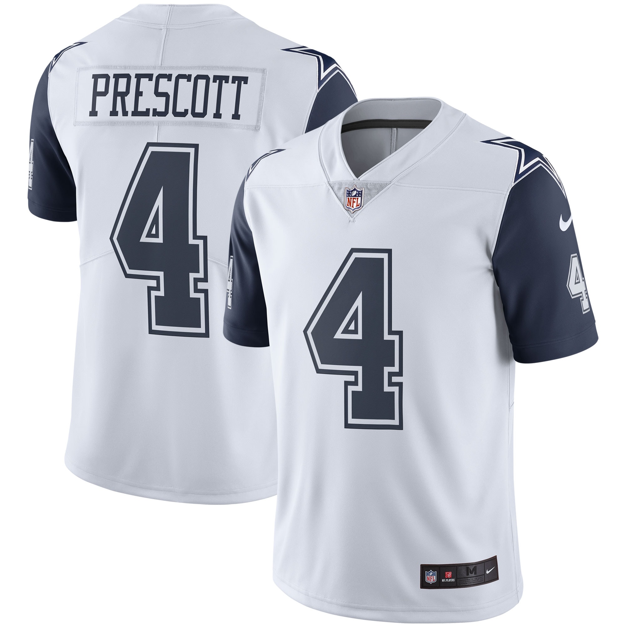 Men's Dallas Cowboys Dak Prescott White Color Rush Vapor Limited Jersey JS5834 Saliibo