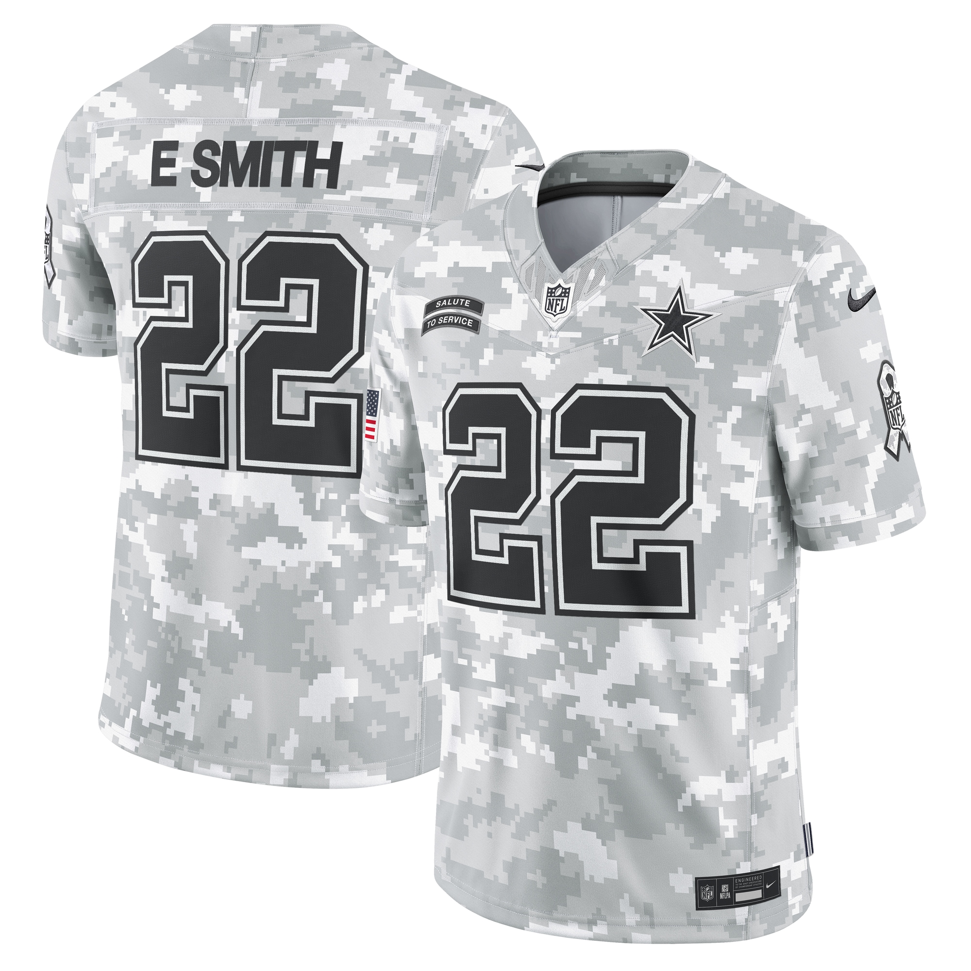 Men's Dallas Cowboys Emmitt Smith Arctic Camo 2024 Salute to Service Retired Player Limited Jersey JS3958 Saliibo