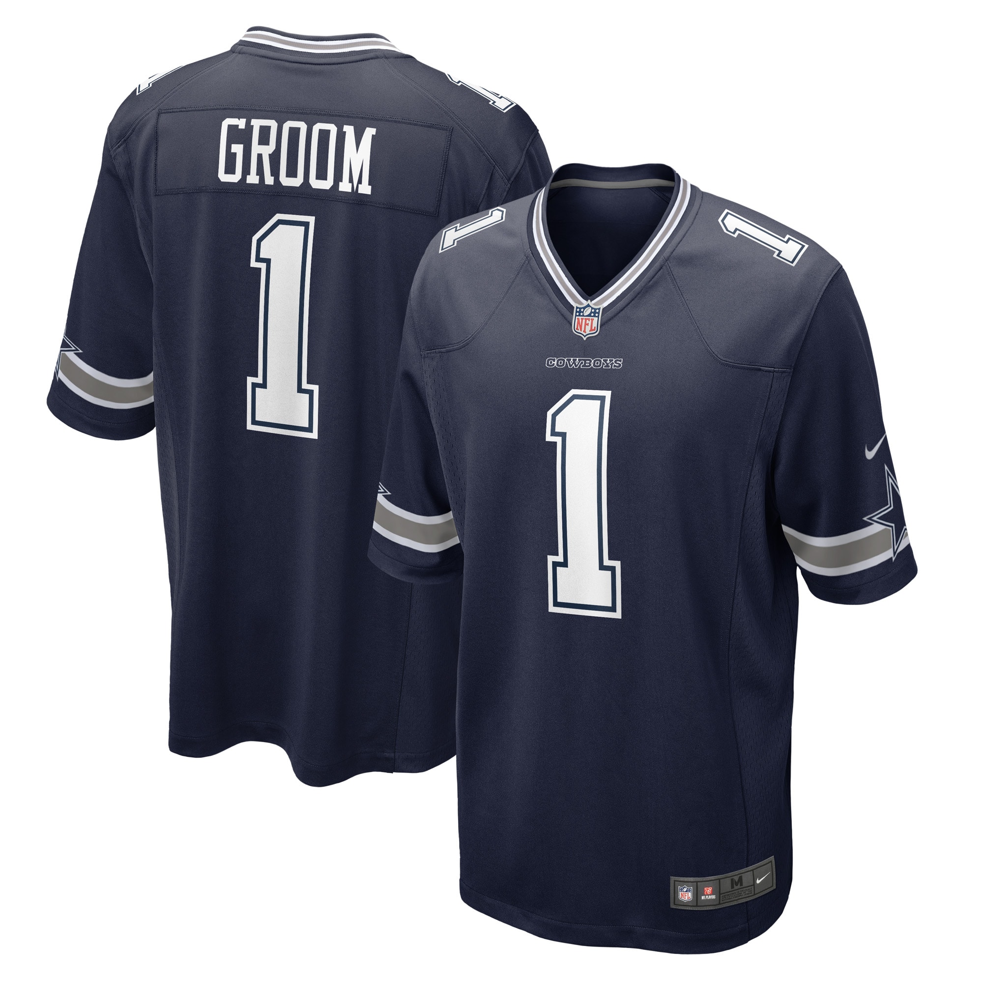 Men's Dallas Cowboys Number 1 Groom Navy Game Jersey JS3239 Saliibo