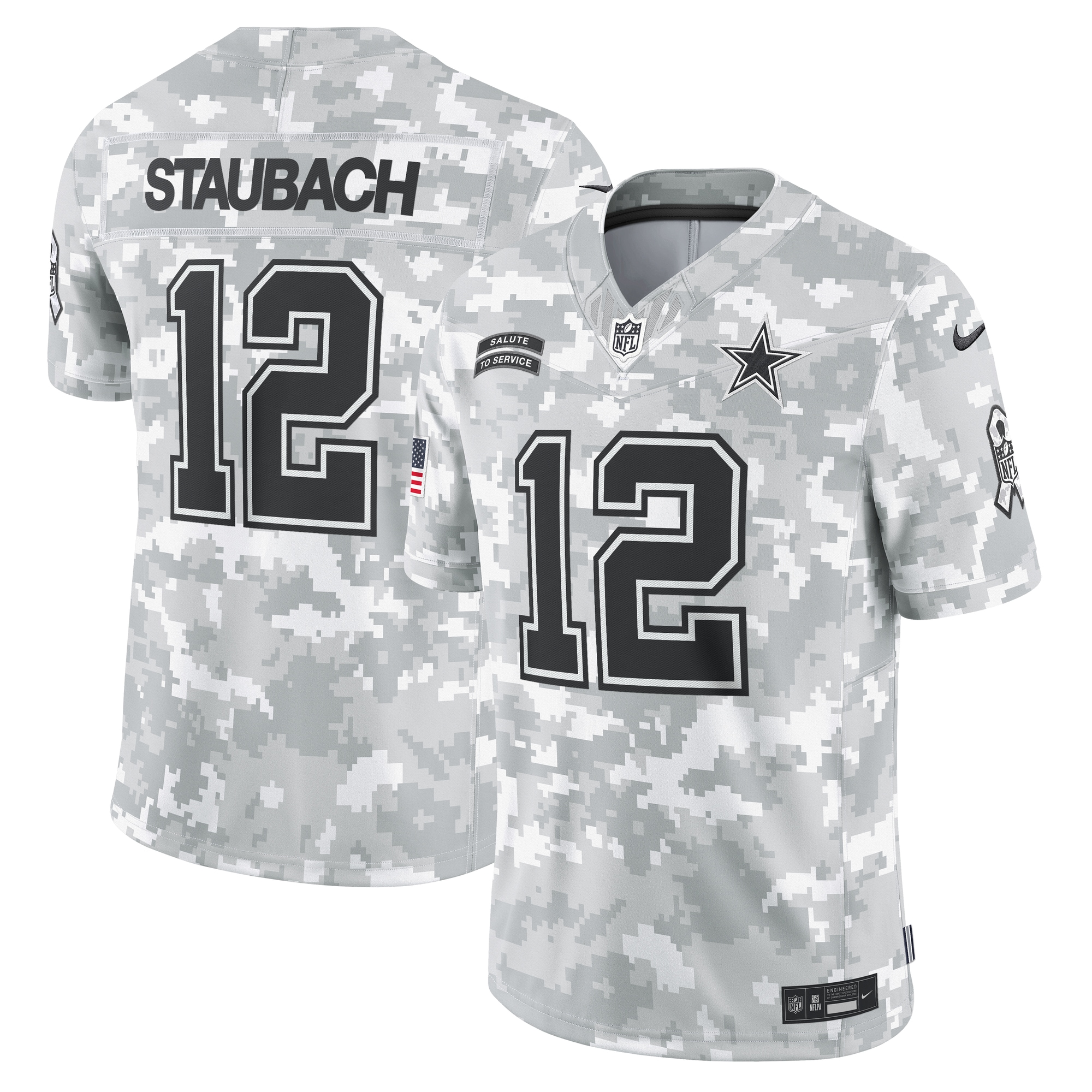 Men's Dallas Cowboys Roger Staubach Arctic Camo 2024 Salute to Service Retired Player Limited Jersey JS5061 Saliibo