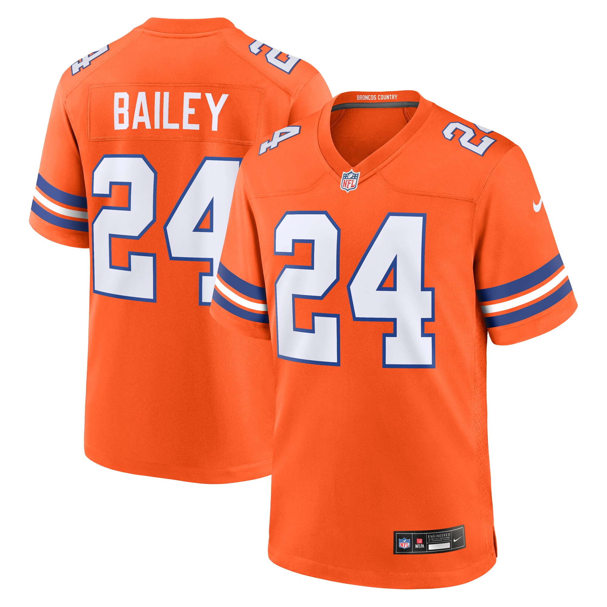 Men's Denver Broncos Champ Bailey Orange Mile High Collection 1977 Throwback Retired Player Game Jersey JS6128 Saliibo