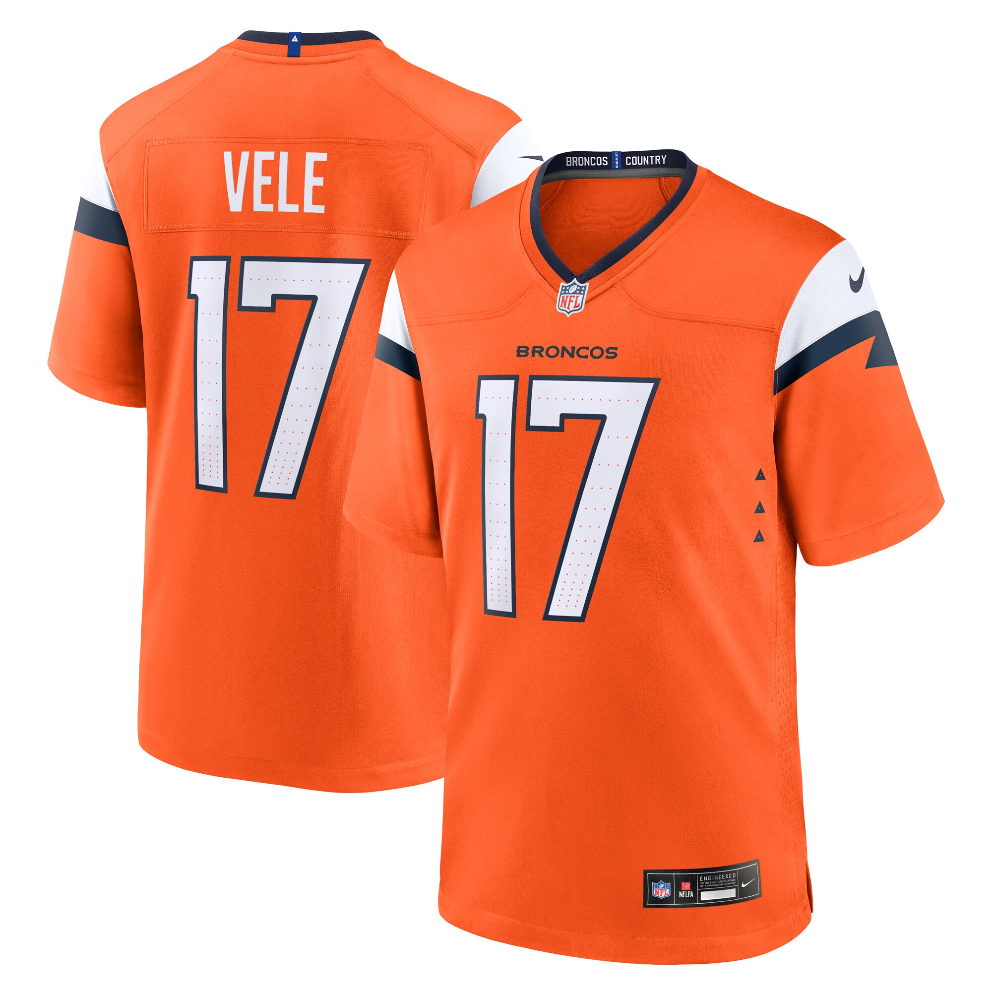 Men's Denver Broncos Devaughn Vele Orange Team Game Jersey JS2568 Saliibo