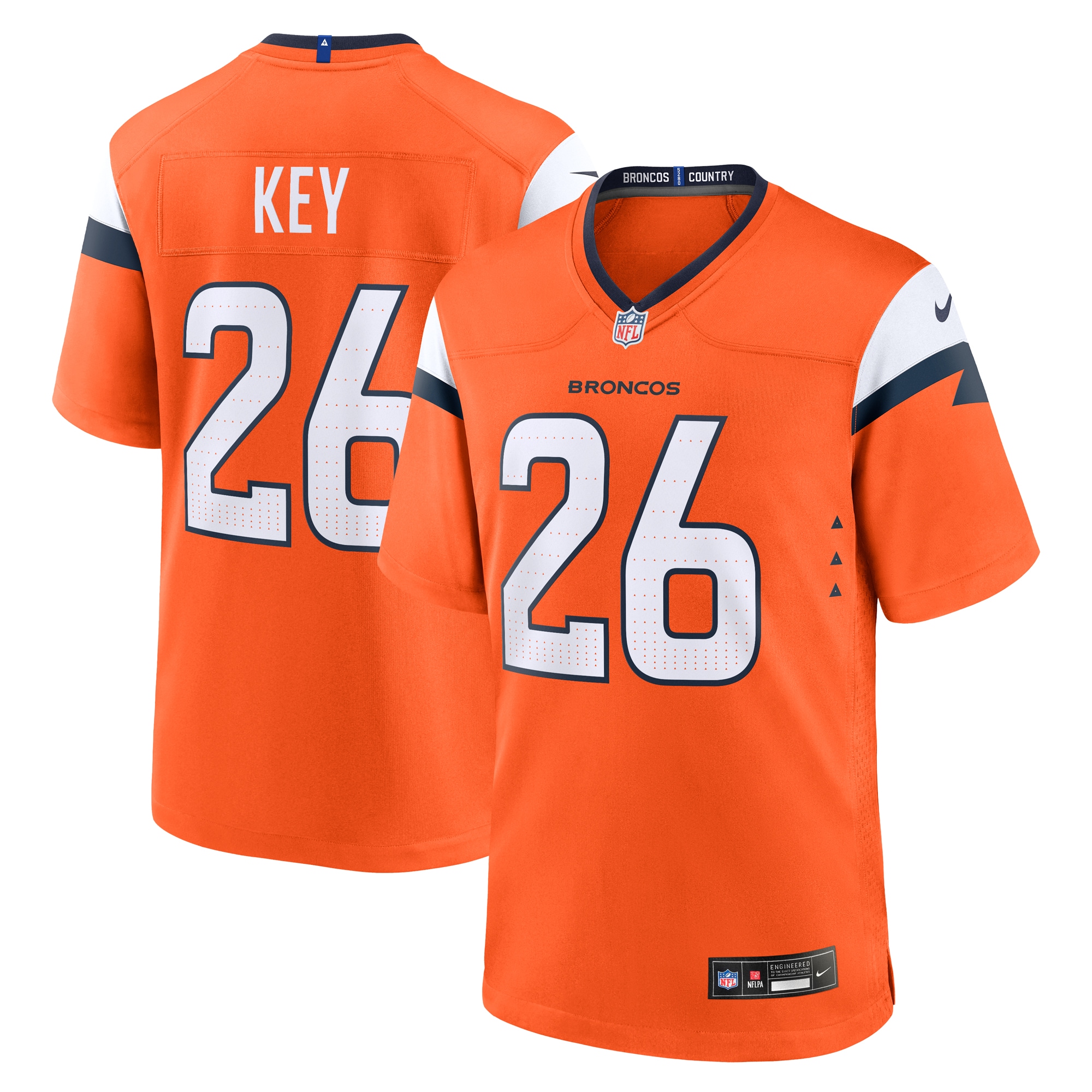 Men's Denver Broncos Devon Key Orange Team Game Jersey JS4949 Saliibo