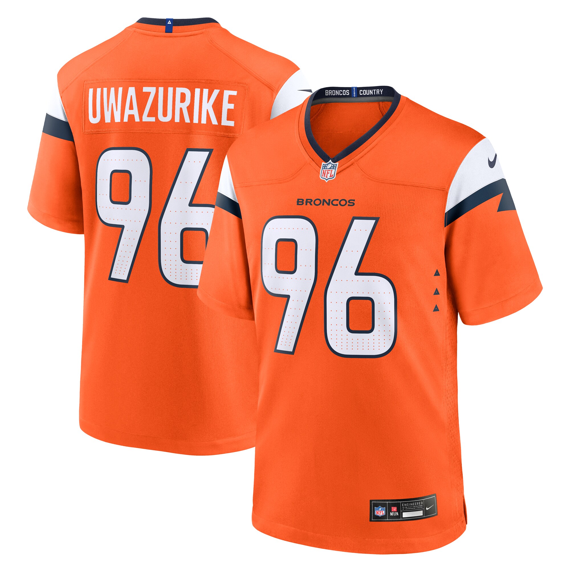 Men's Denver Broncos Eyioma Uwazurike Orange Team Game Jersey JS9749 Saliibo