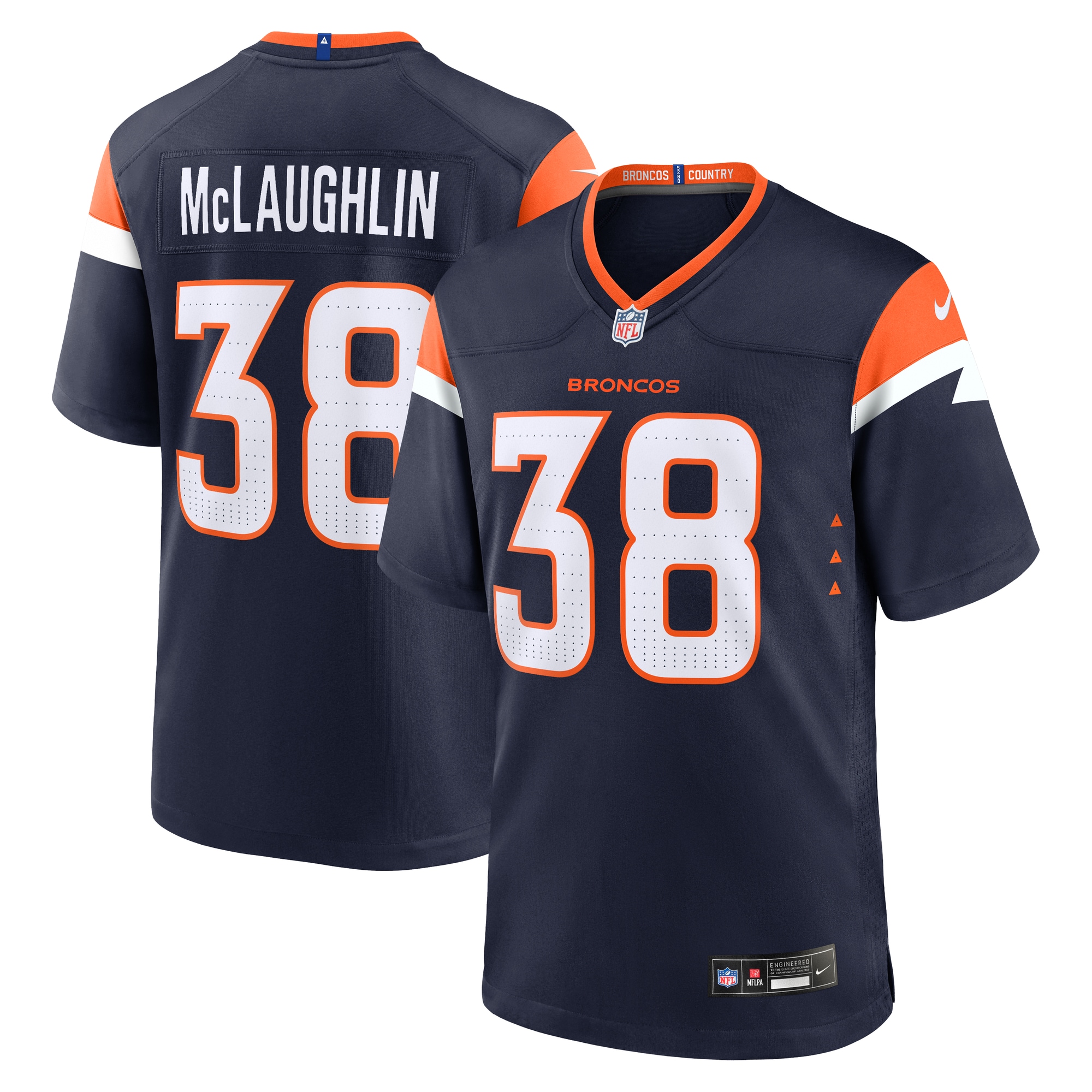 Men's Denver Broncos Jaleel McLaughlin Navy Alternate Game Jersey JS4481 Saliibo