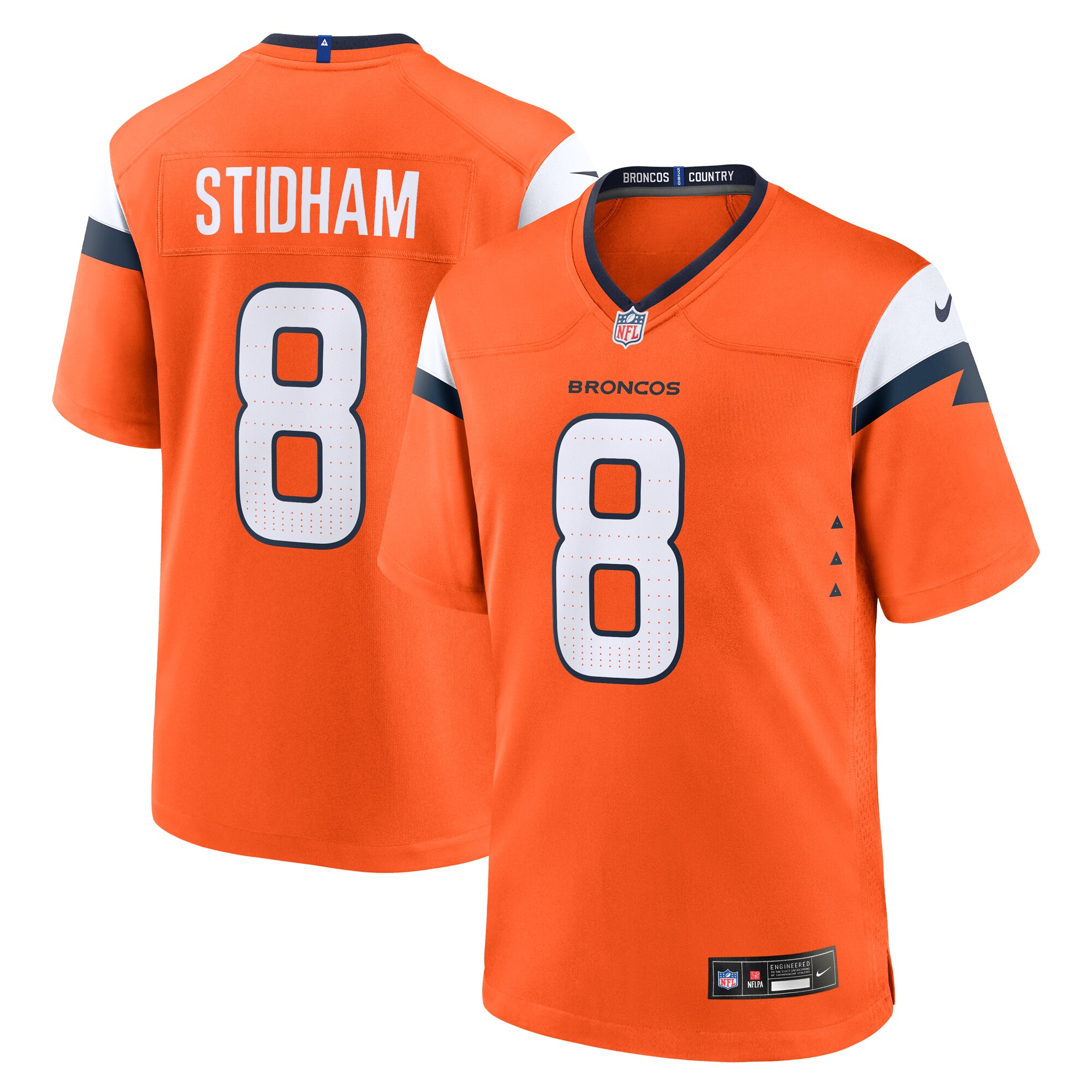 Men's Denver Broncos Jarrett Stidham Orange Team Game Jersey JS1875 Saliibo