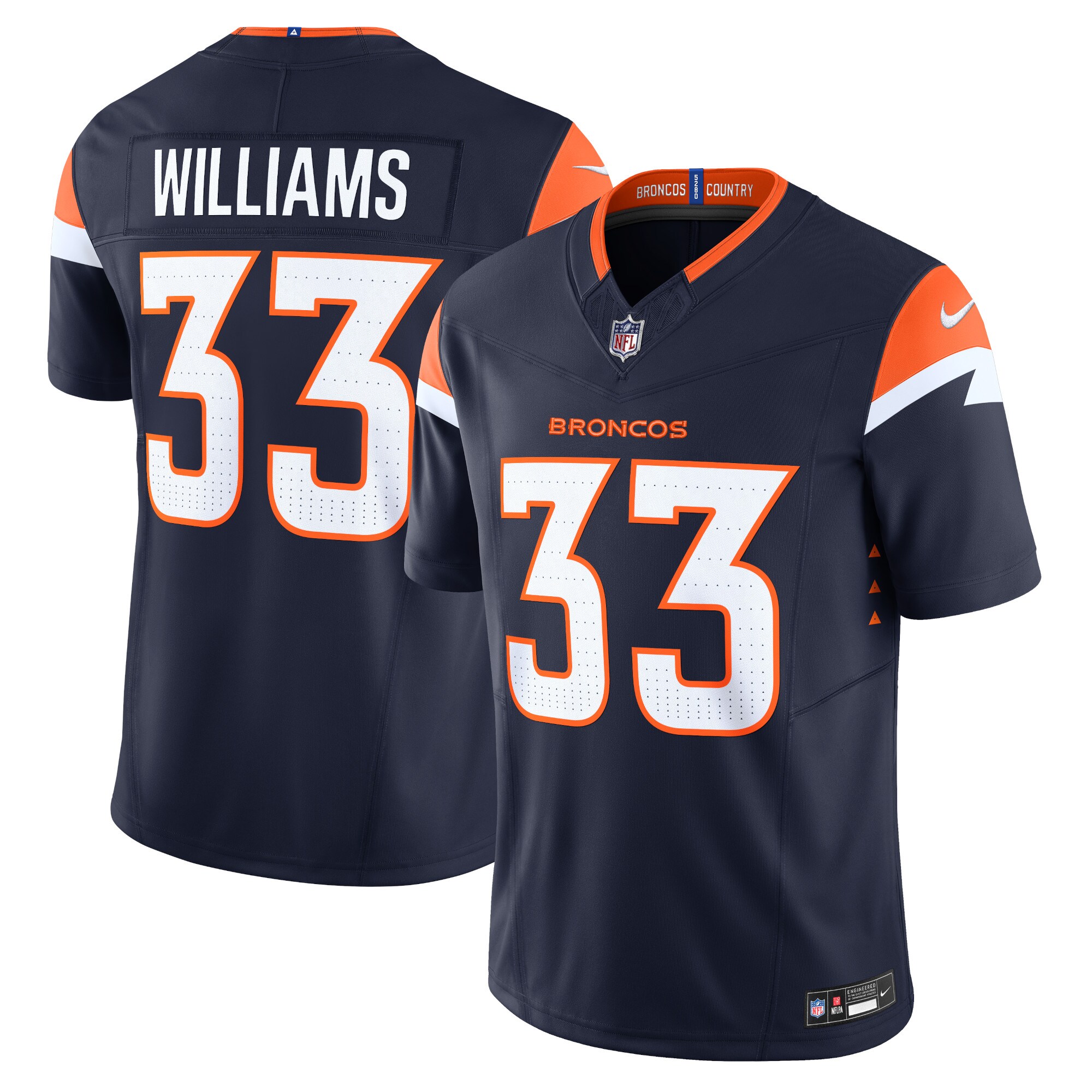Men's Denver Broncos Javonte Williams Navy Mile High Collection Vapor F.U.S.E. Limited Jersey JS3130 Saliibo
