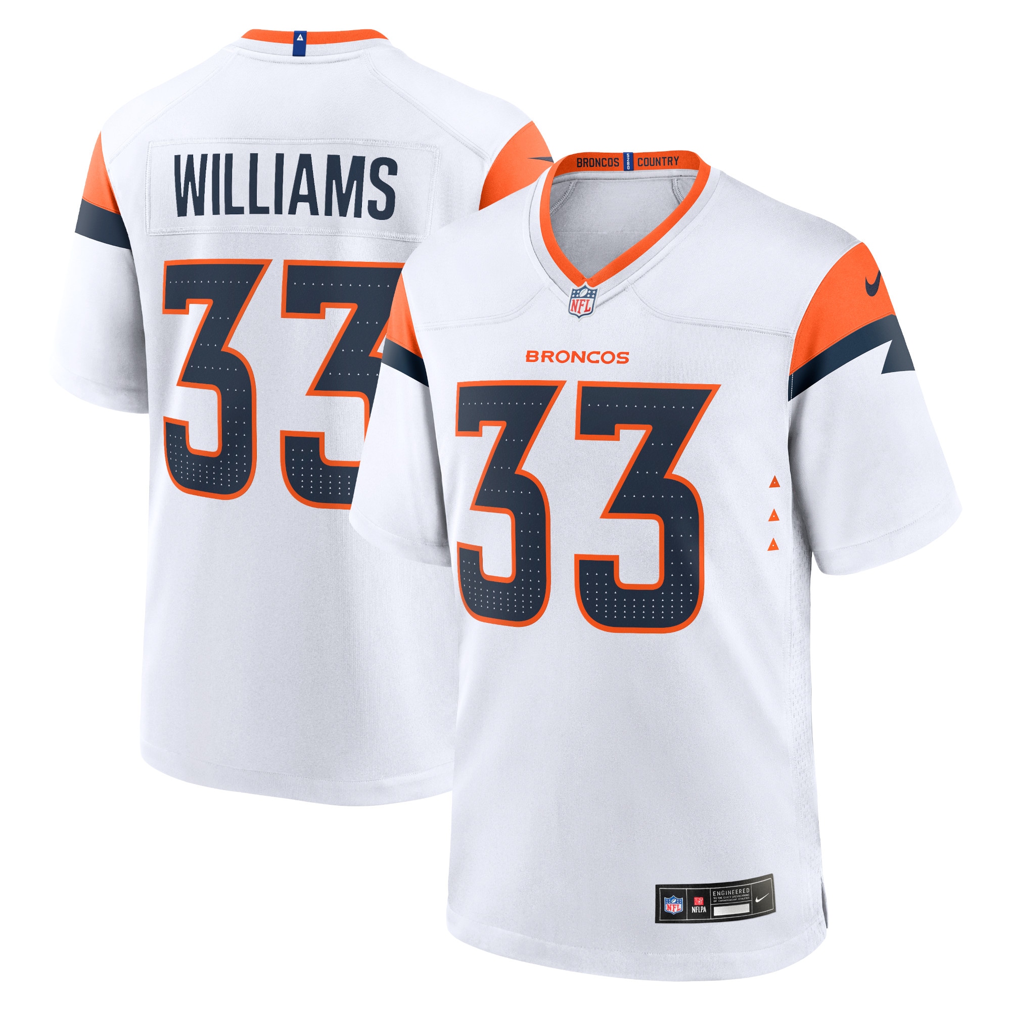 Men's Denver Broncos Javonte Williams White Mile High Collection Game Jersey JS4448 Saliibo