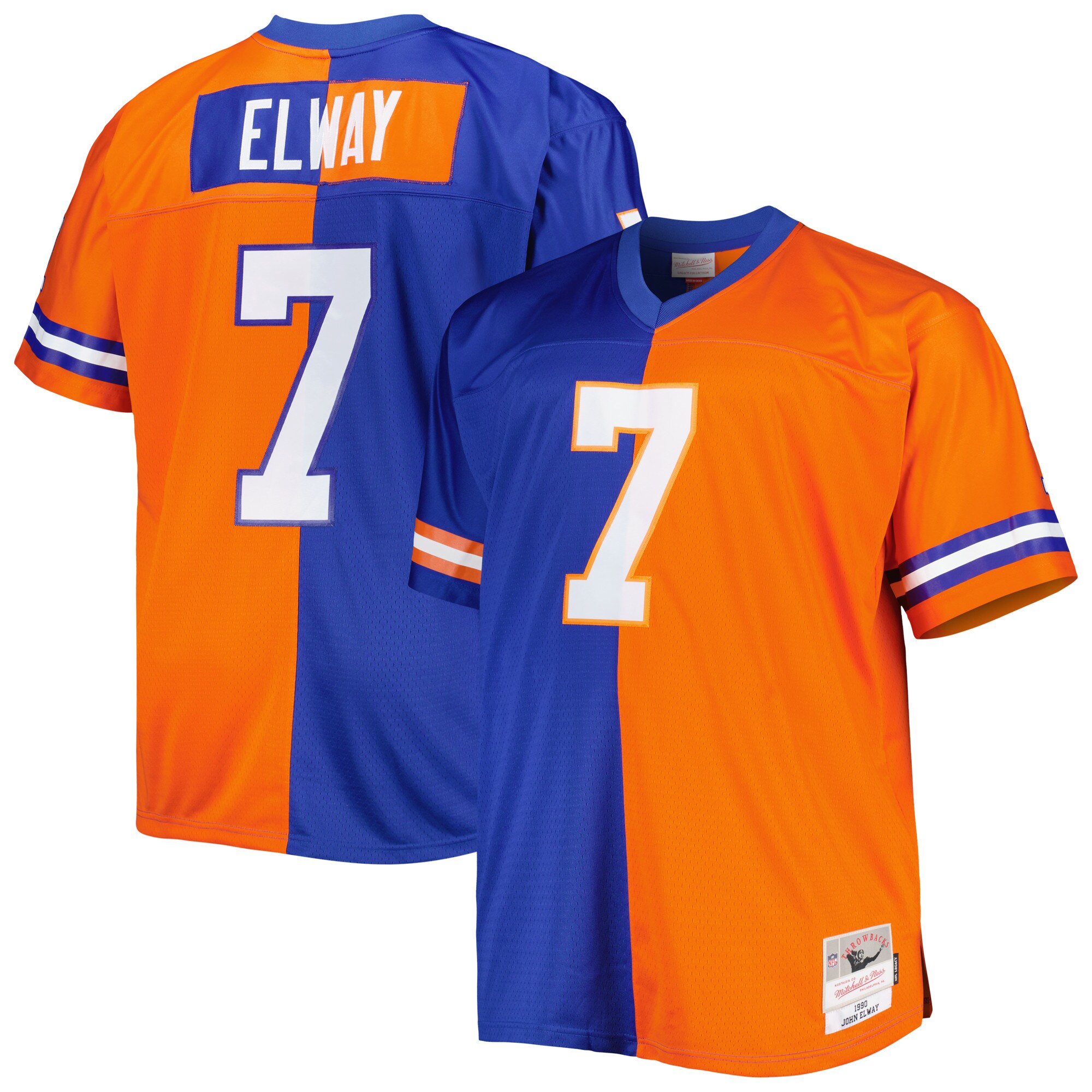 Men's Denver Broncos John Elway Mitchell & Ness Royal/Orange Big & Tall Split Legacy Retired Player Jersey JS7290 Saliibo