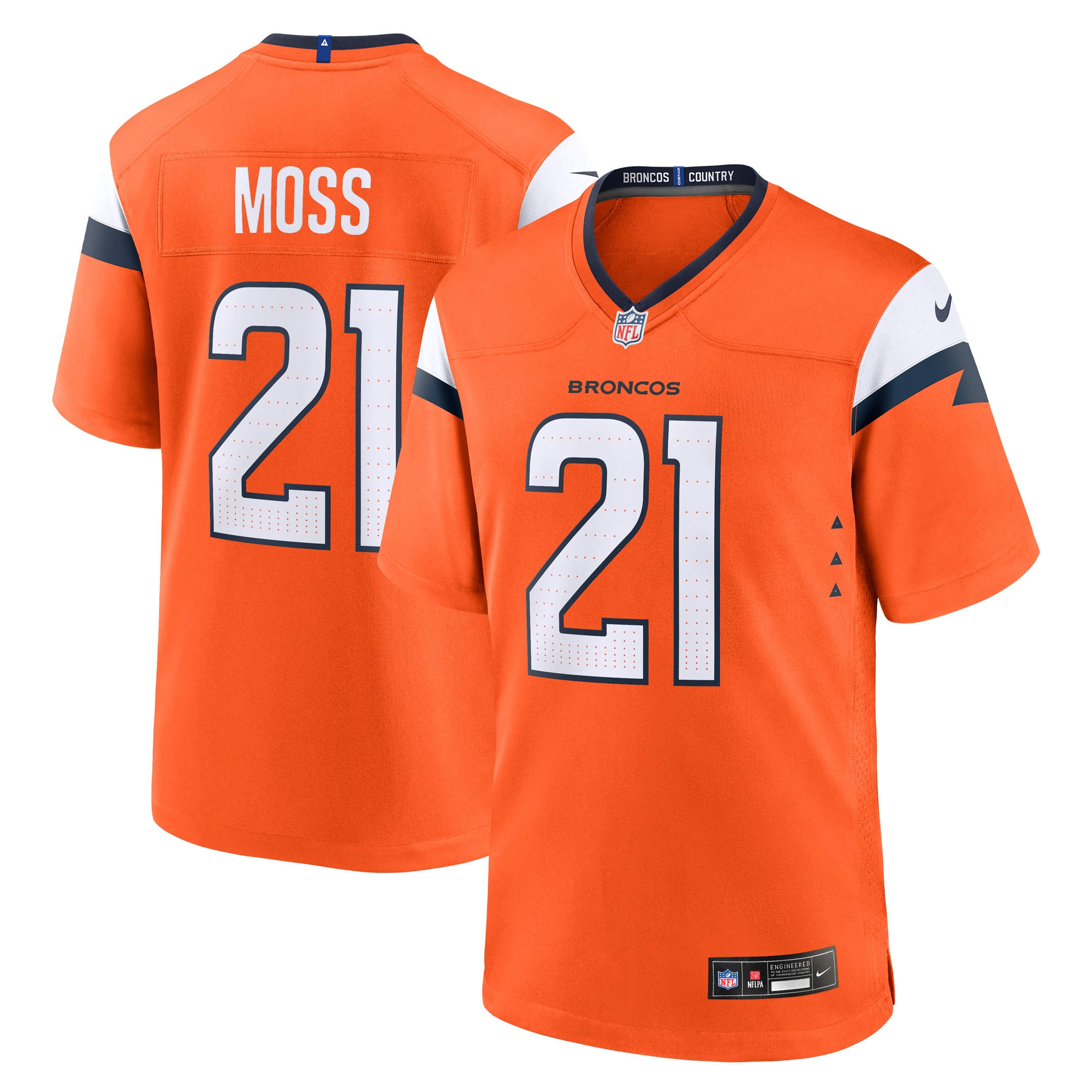 Men's Denver Broncos Riley Moss Orange Team Game Jersey JS2148 Saliibo