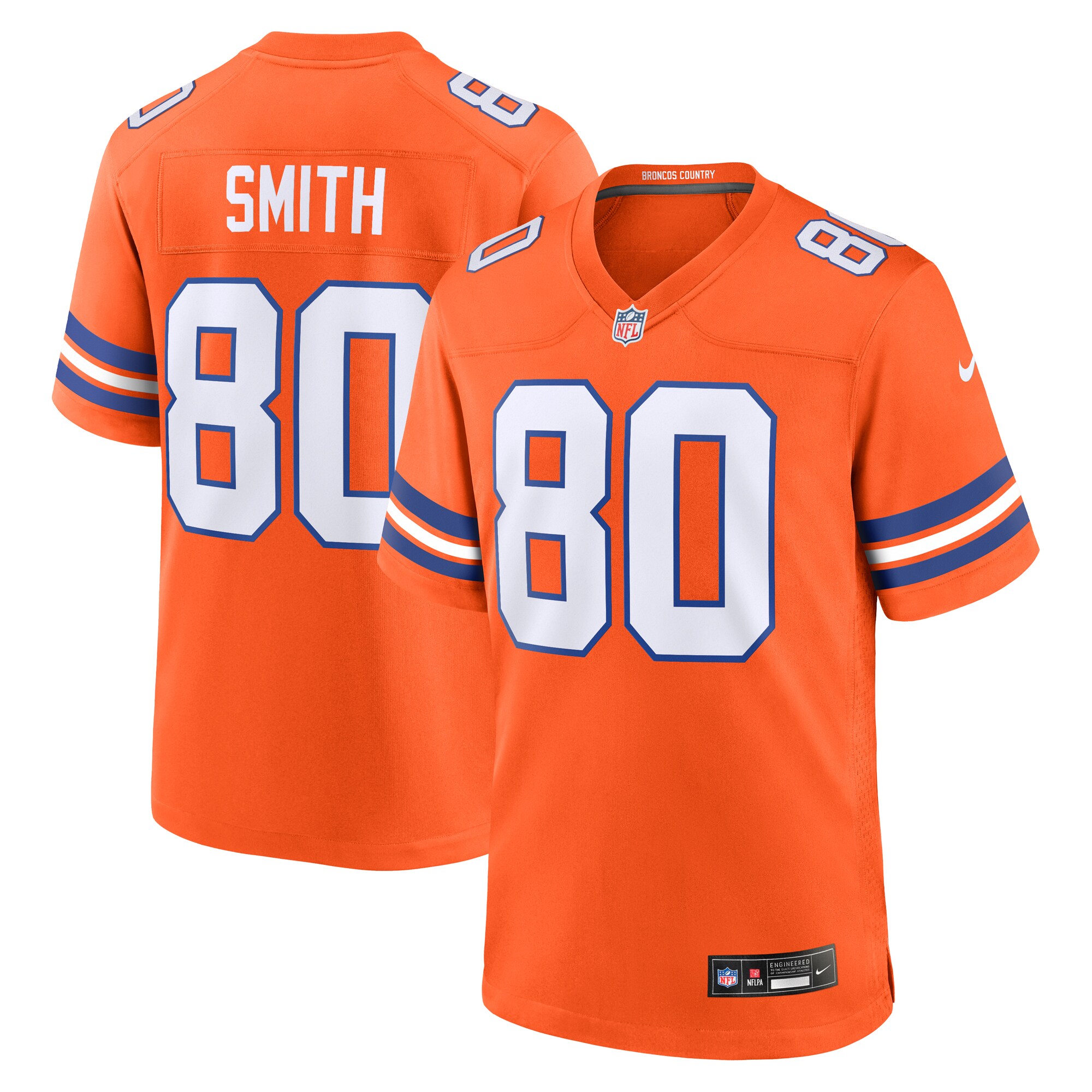 Men's Denver Broncos Rod Smith Orange Mile High Collection 1977 Throwback Retired Player Game Jersey JS8444 Saliibo