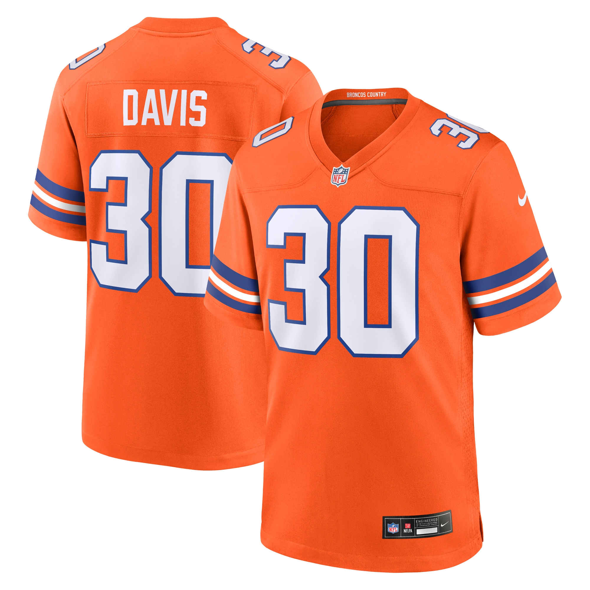 Men's Denver Broncos Terrell Davis Orange Mile High Collection 1977 Throwback Retired Player Game Jersey JS4220 Saliibo