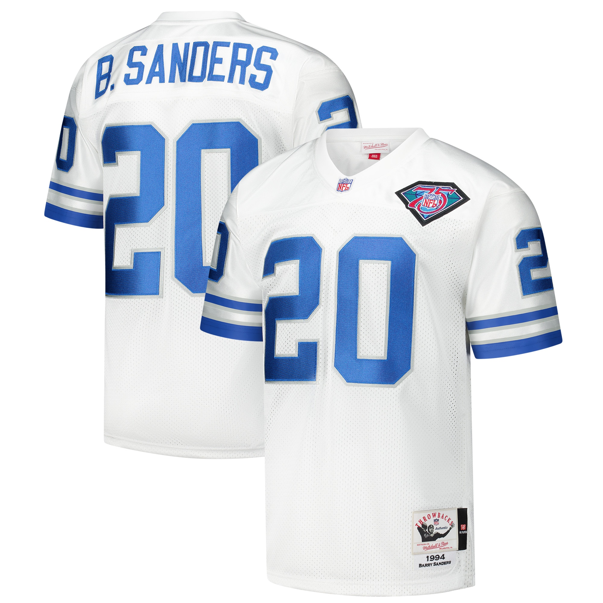 Men's Detroit Lions 1994 Barry Sanders Mitchell & Ness White Throwback Retired Player Jersey JS1487 Saliibo