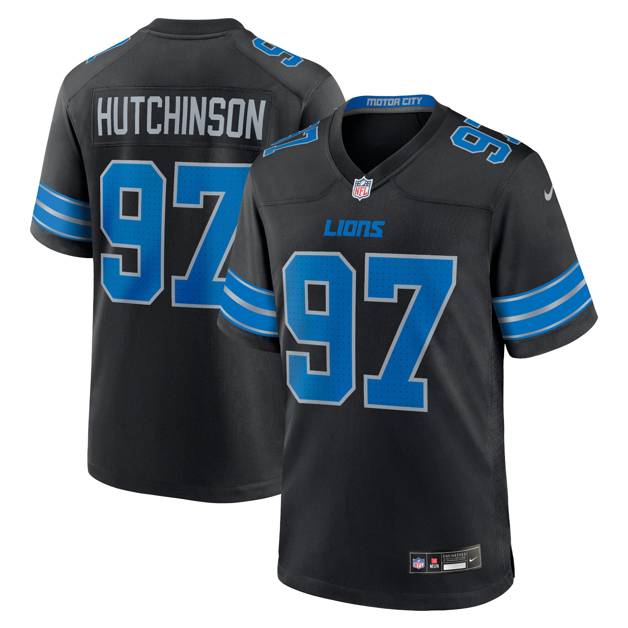 Men's Detroit Lions Aidan Hutchinson Black 2nd Alternate Game Jersey JS6946 Saliibo