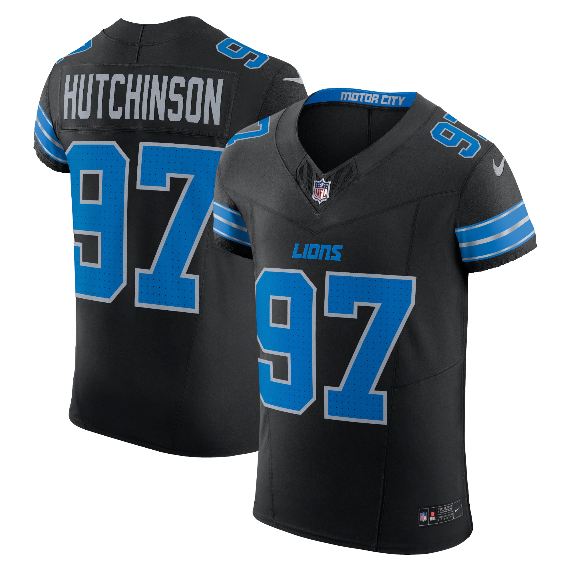 Men's Detroit Lions Aidan Hutchinson Black Alternate Vapor F.U.S.E. Elite Jersey JS3150 Saliibo