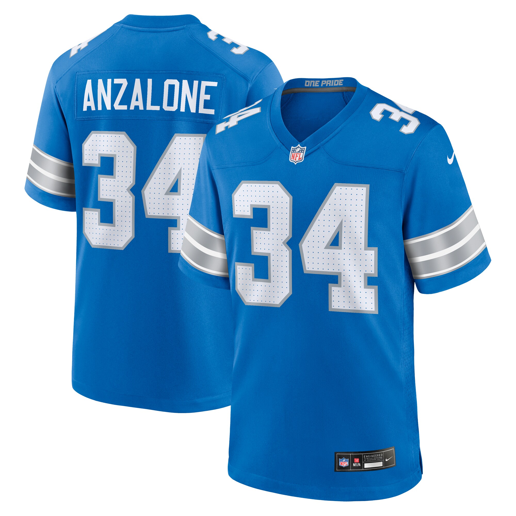 Men's Detroit Lions Alex Anzalone Blue Game Jersey JS4913 Saliibo