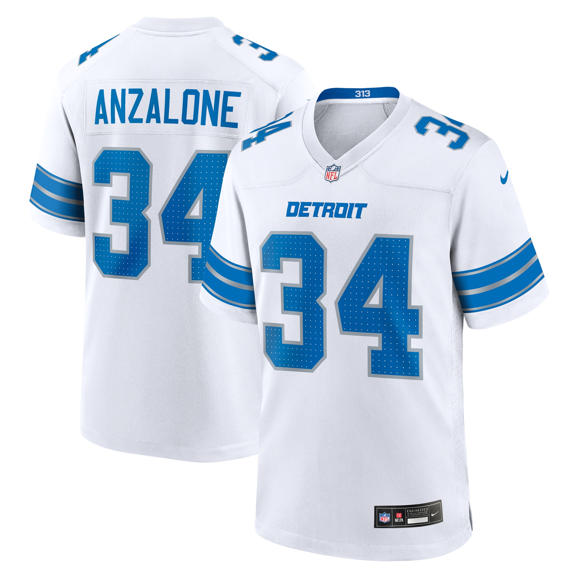 Men's Detroit Lions Alex Anzalone White White Game Jersey JS8678 Saliibo