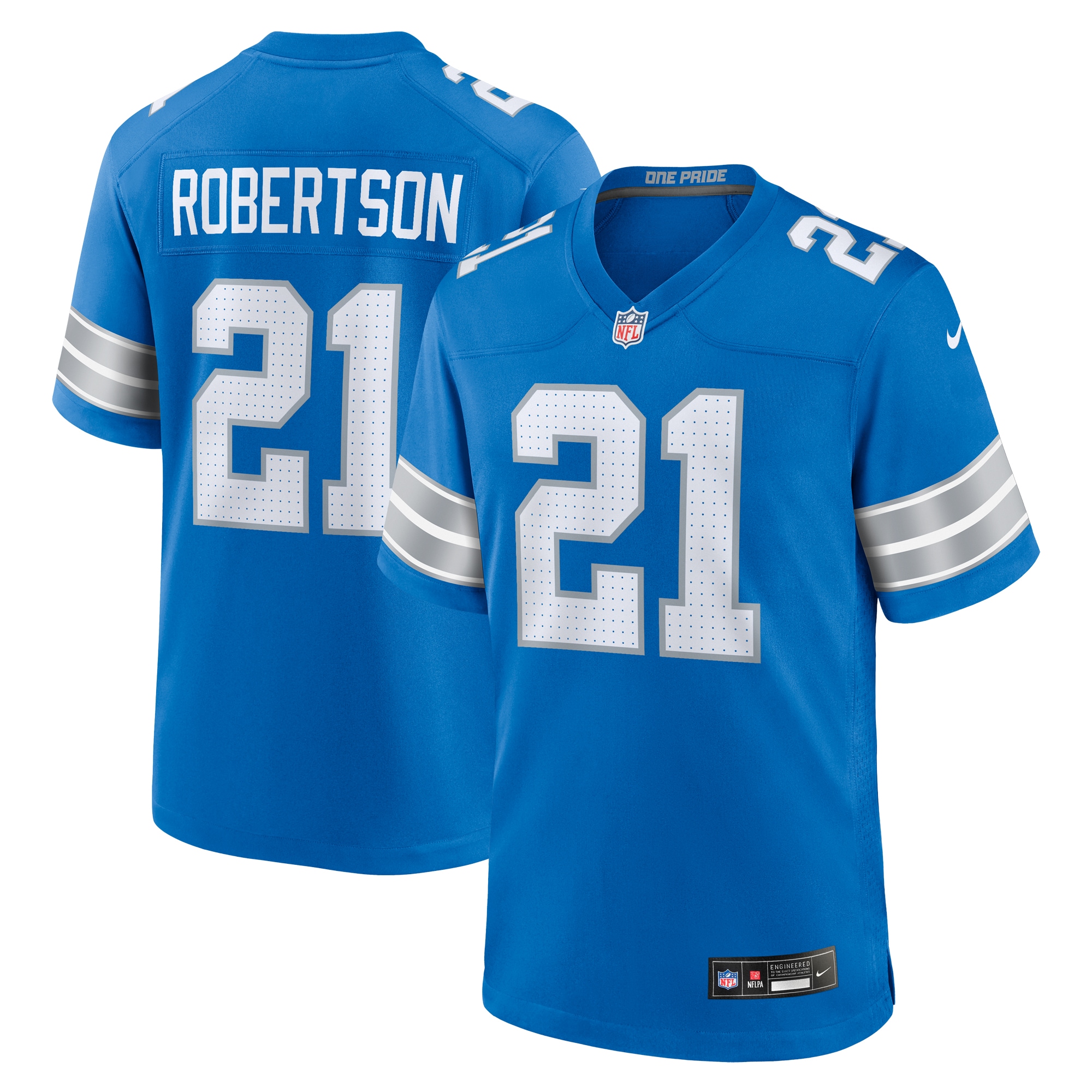 Men's Detroit Lions Amik Robertson Blue Game Jersey JS4341 Saliibo