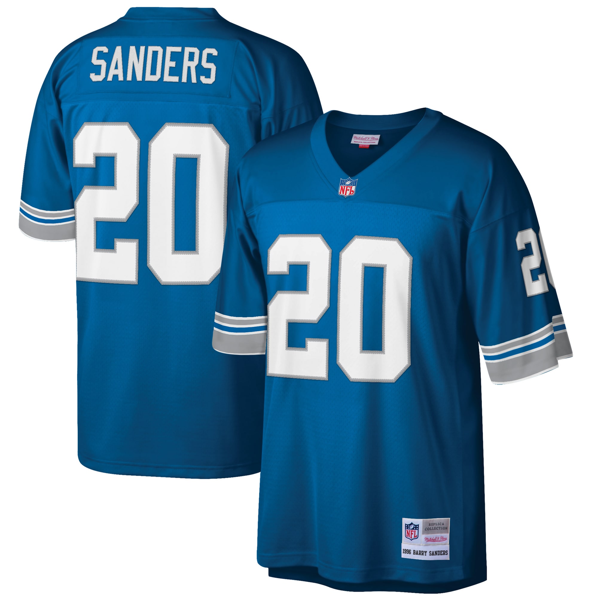 Men's Detroit Lions Barry Sanders Mitchell & Ness Blue Big & Tall 1996 Retired Player Jersey JS6616 Saliibo