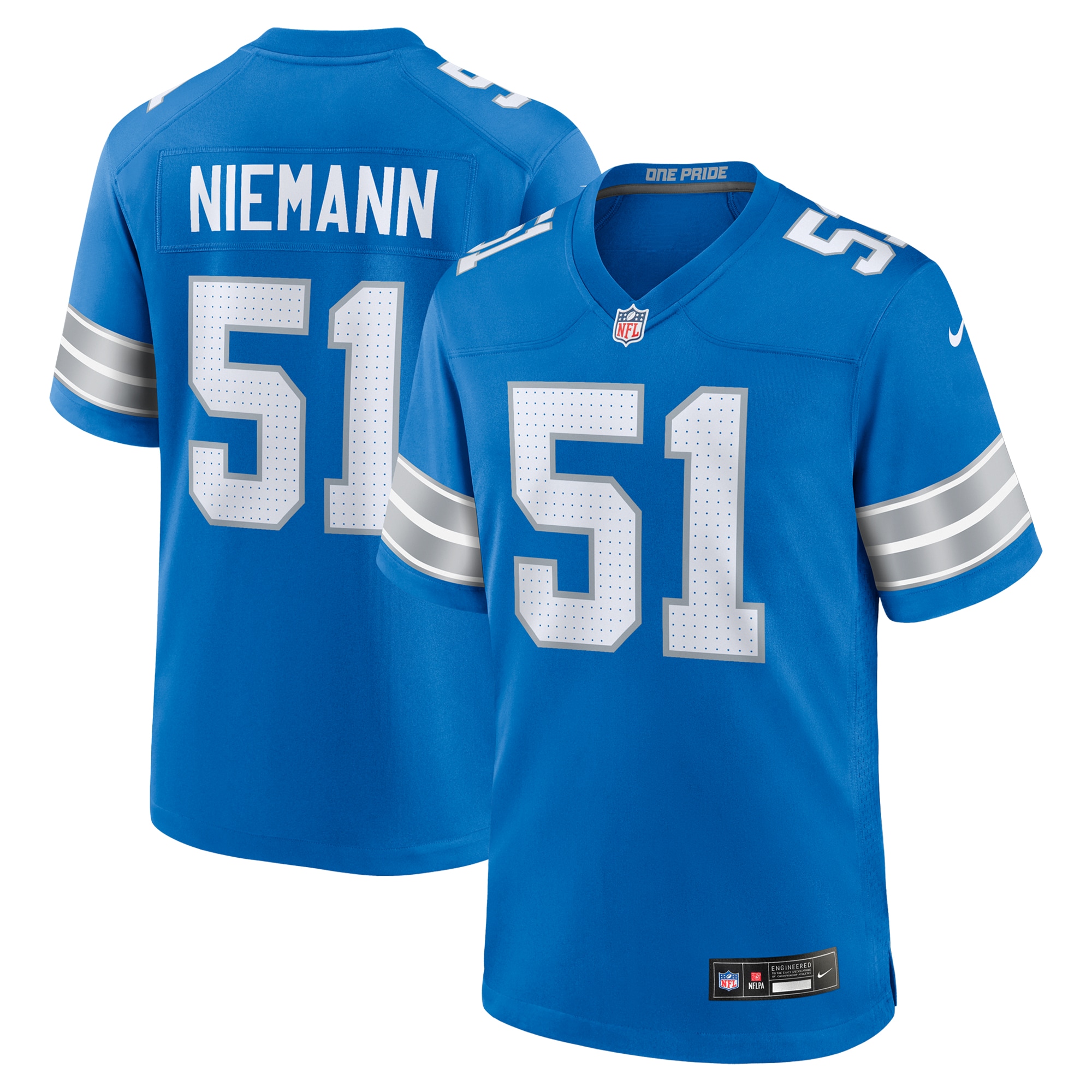 Men's Detroit Lions Ben Niemann Blue Team Game Jersey JS1418 Saliibo